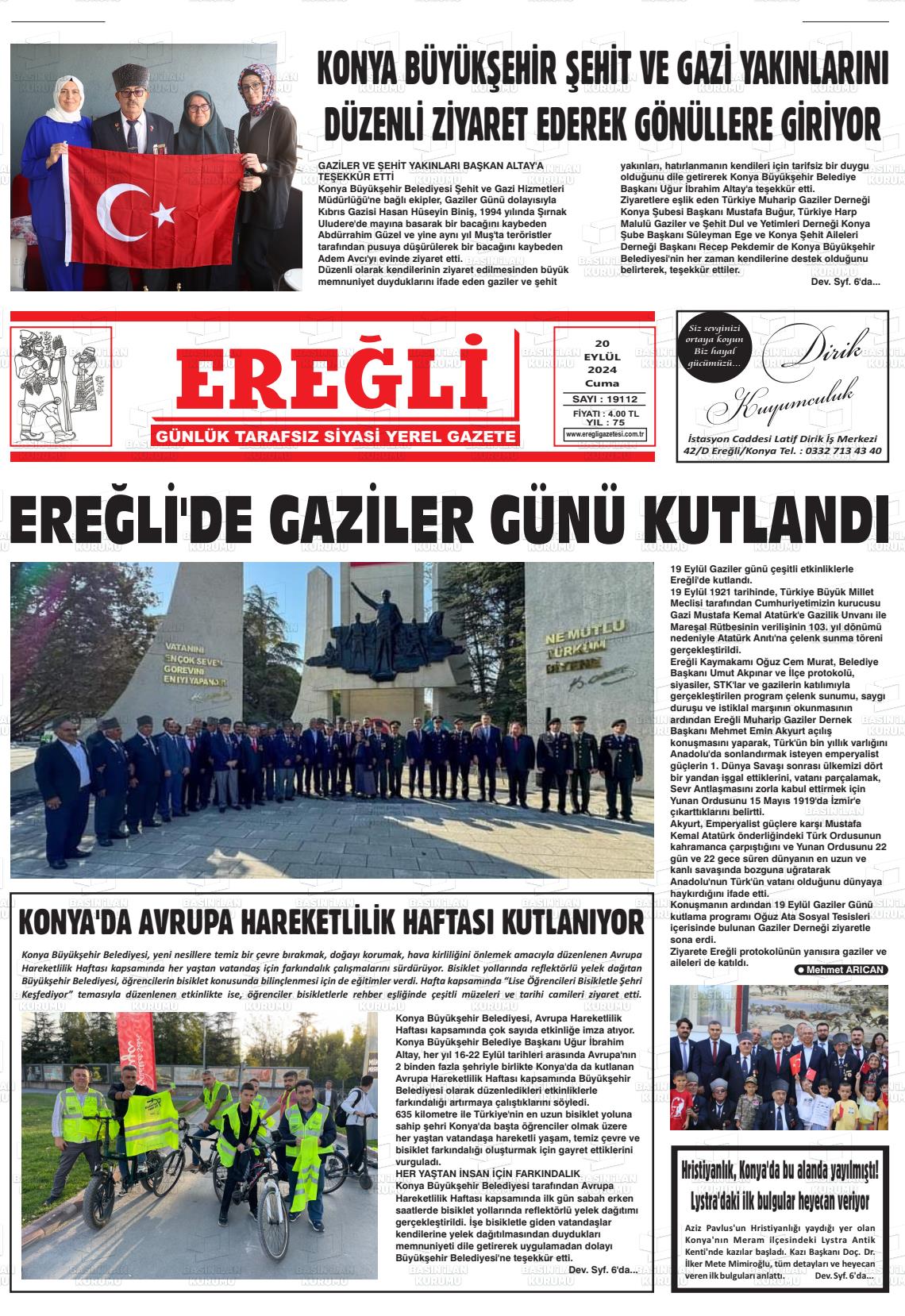 20 Eylül 2024 Ereğli Gazete Manşeti