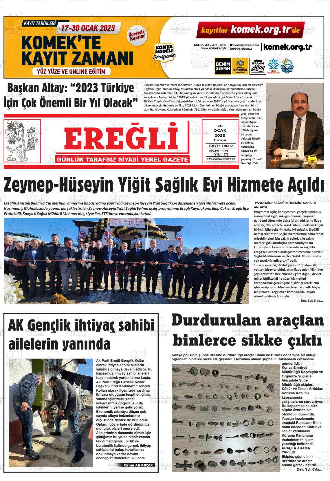 21 Ocak 2023 Ereğli Gazete Manşeti