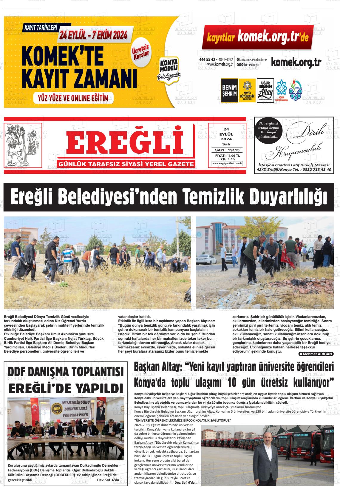 25 Eylül 2024 Ereğli Gazete Manşeti