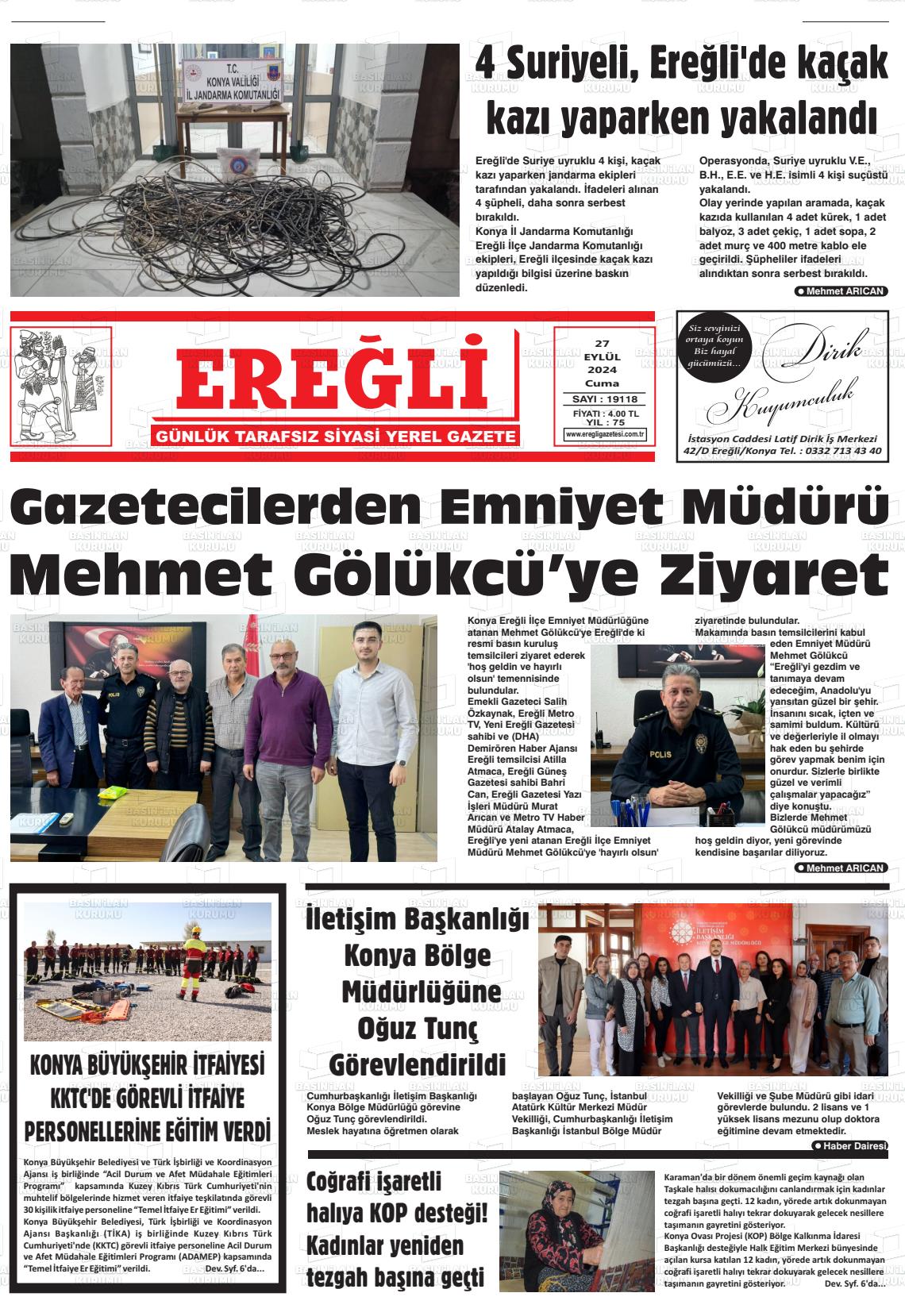 27 Eylül 2024 Ereğli Gazete Manşeti