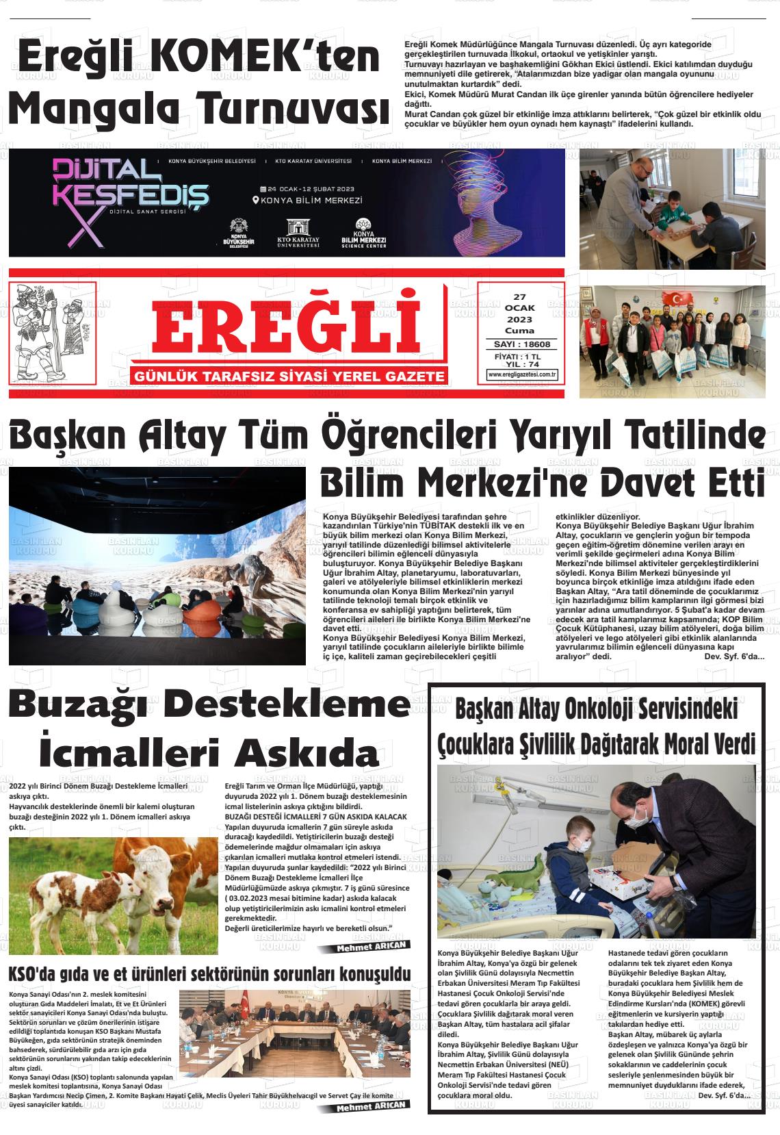 27 Ocak 2023 Ereğli Gazete Manşeti