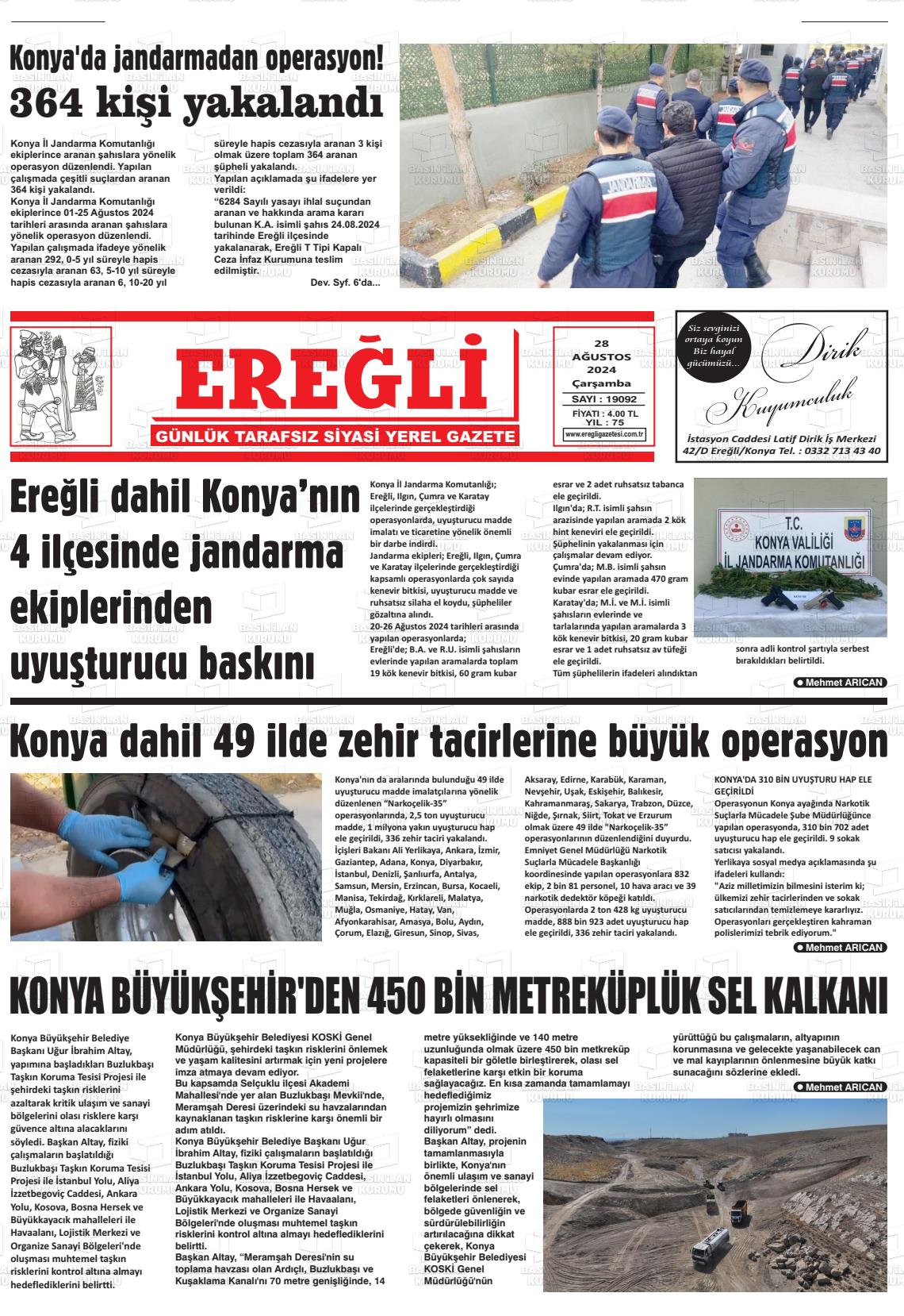 28 Ağustos 2024 Ereğli Gazete Manşeti