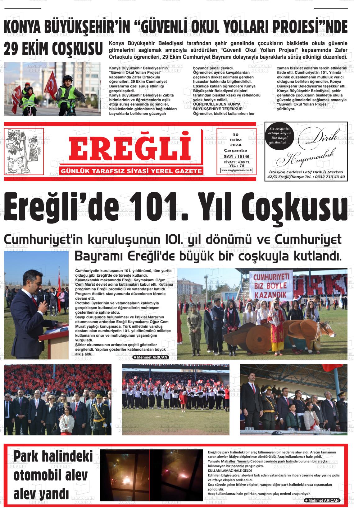 30 Ekim 2024 Ereğli Gazete Manşeti