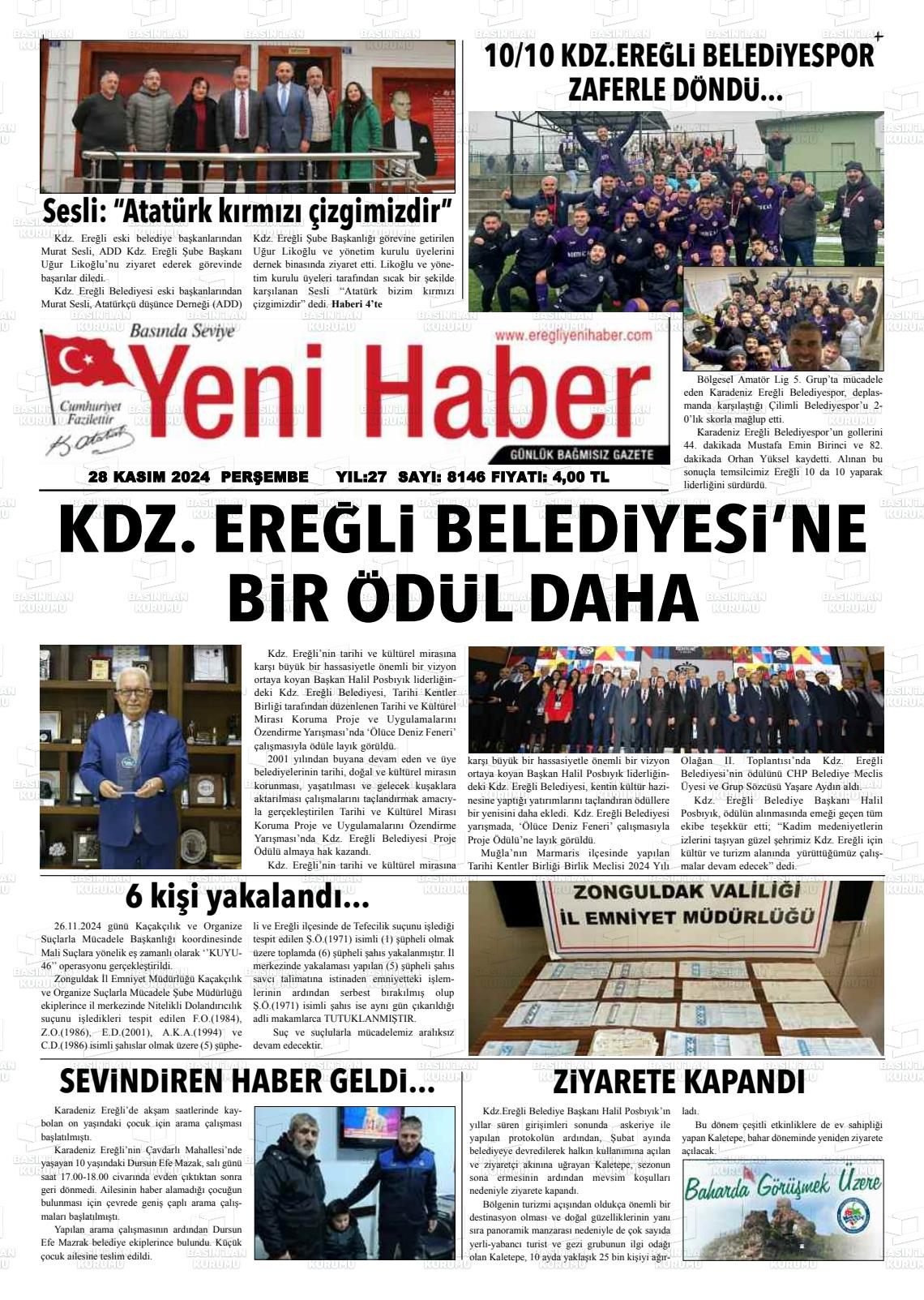 03 Aralık 2024 Ereğli Yeni Haber Gazete Manşeti