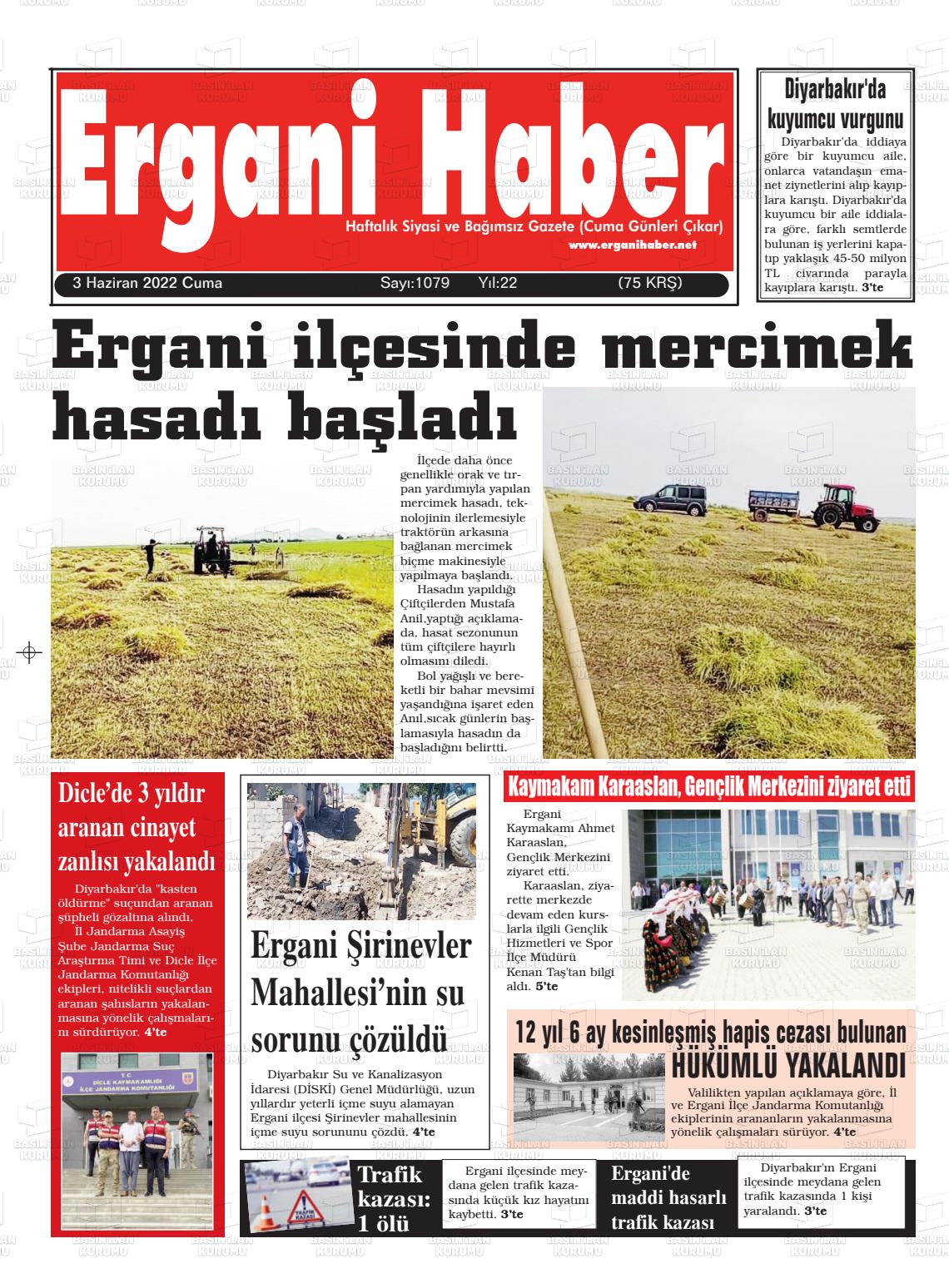 03 Haziran 2022 Ergani Haber Gazete Manşeti