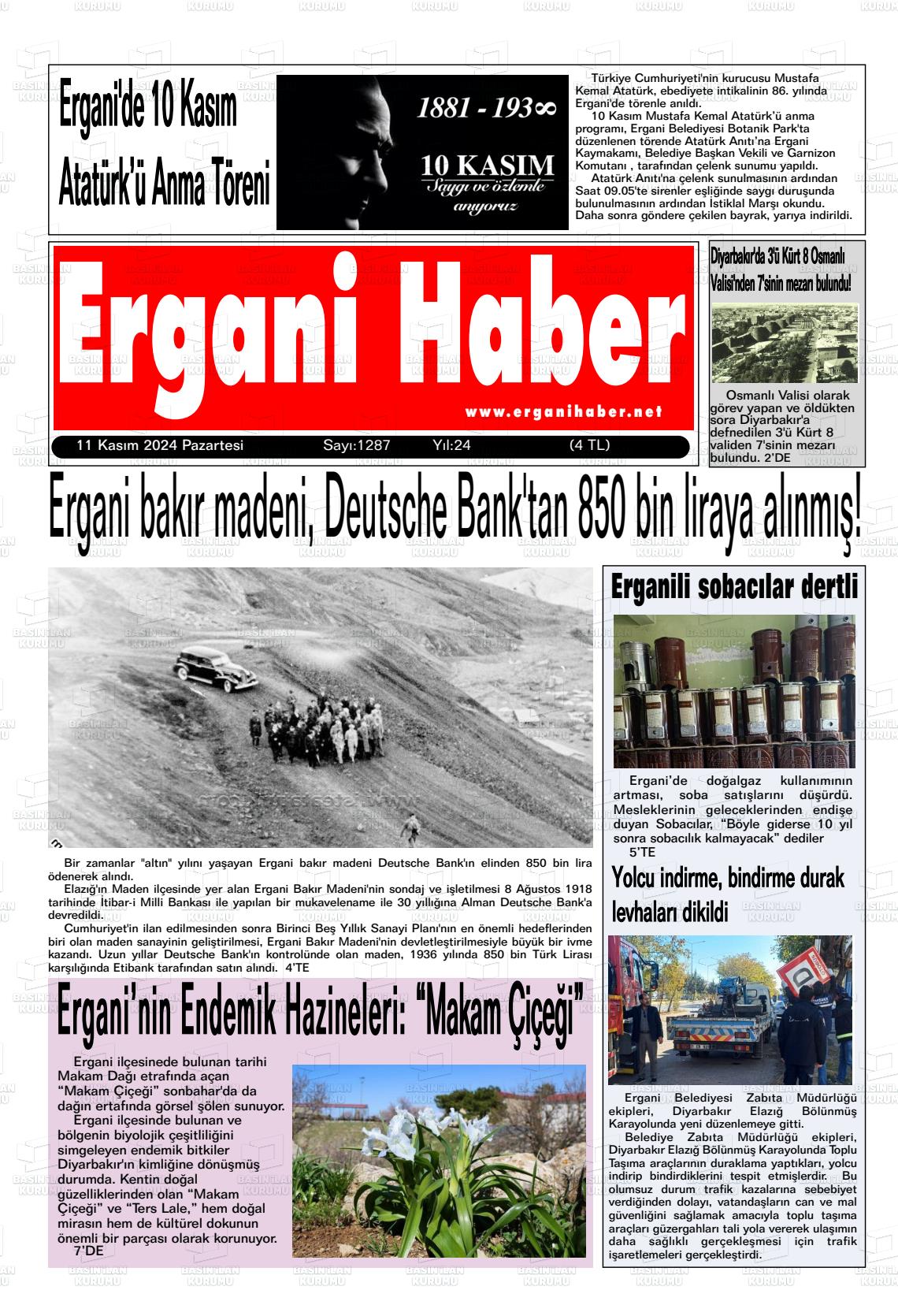 11 Kasım 2024 Ergani Haber Gazete Manşeti