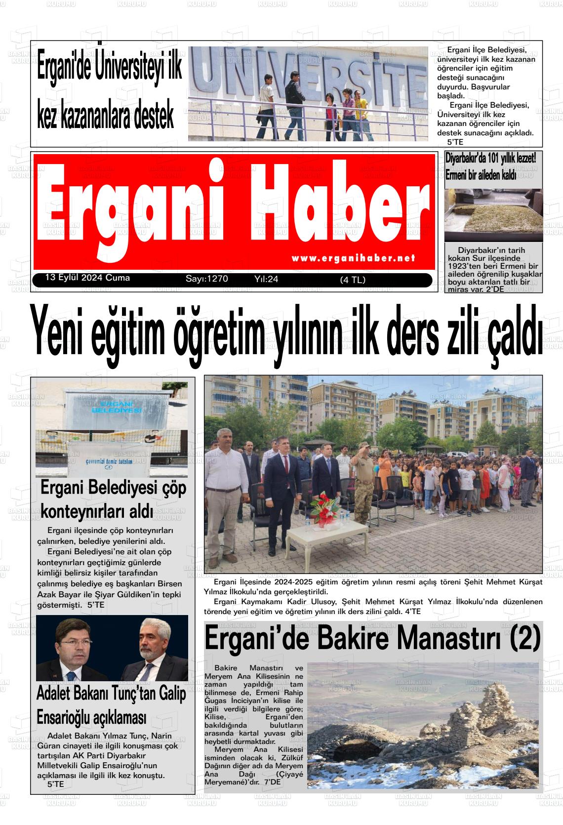 13 Eylül 2024 Ergani Haber Gazete Manşeti