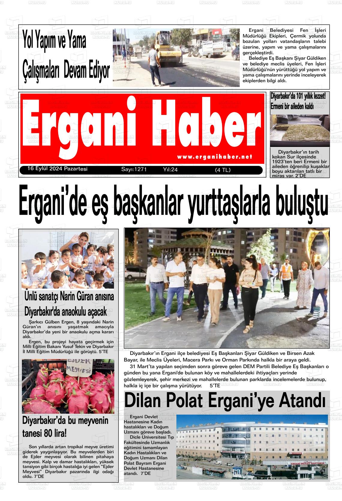 16 Eylül 2024 Ergani Haber Gazete Manşeti