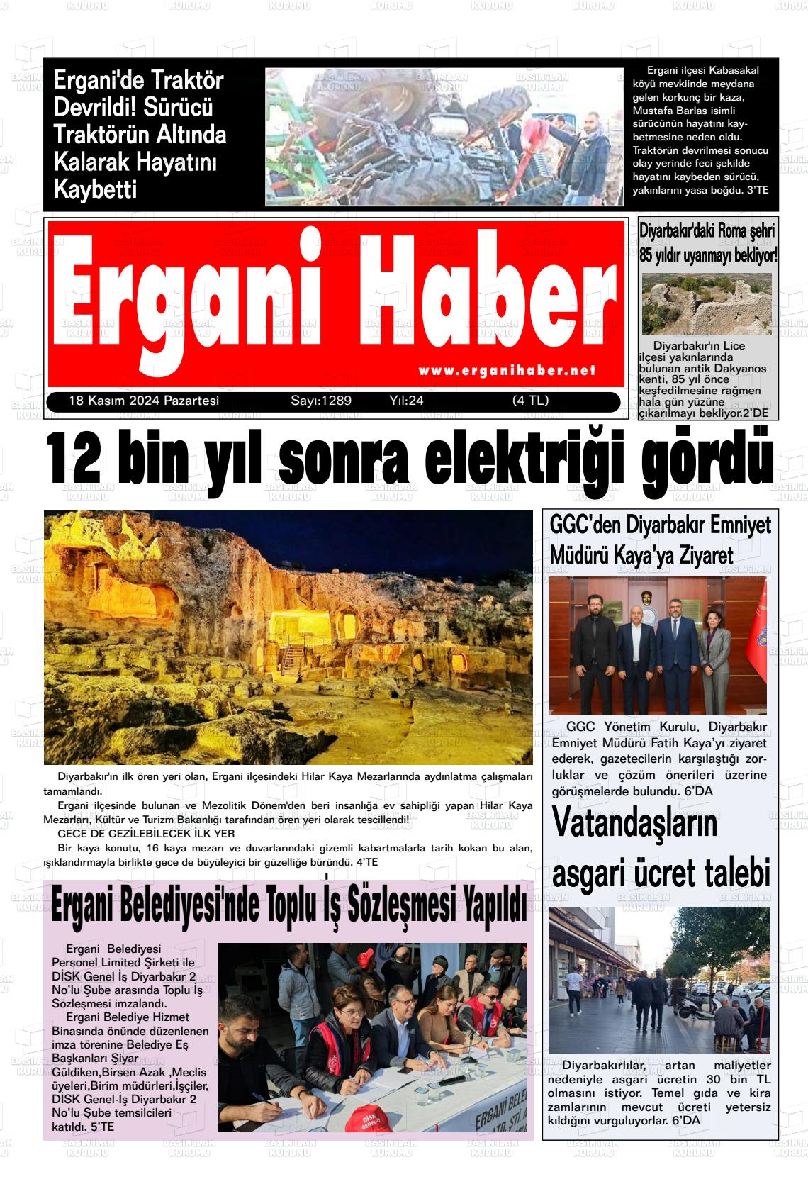 18 Kasım 2024 Ergani Haber Gazete Manşeti