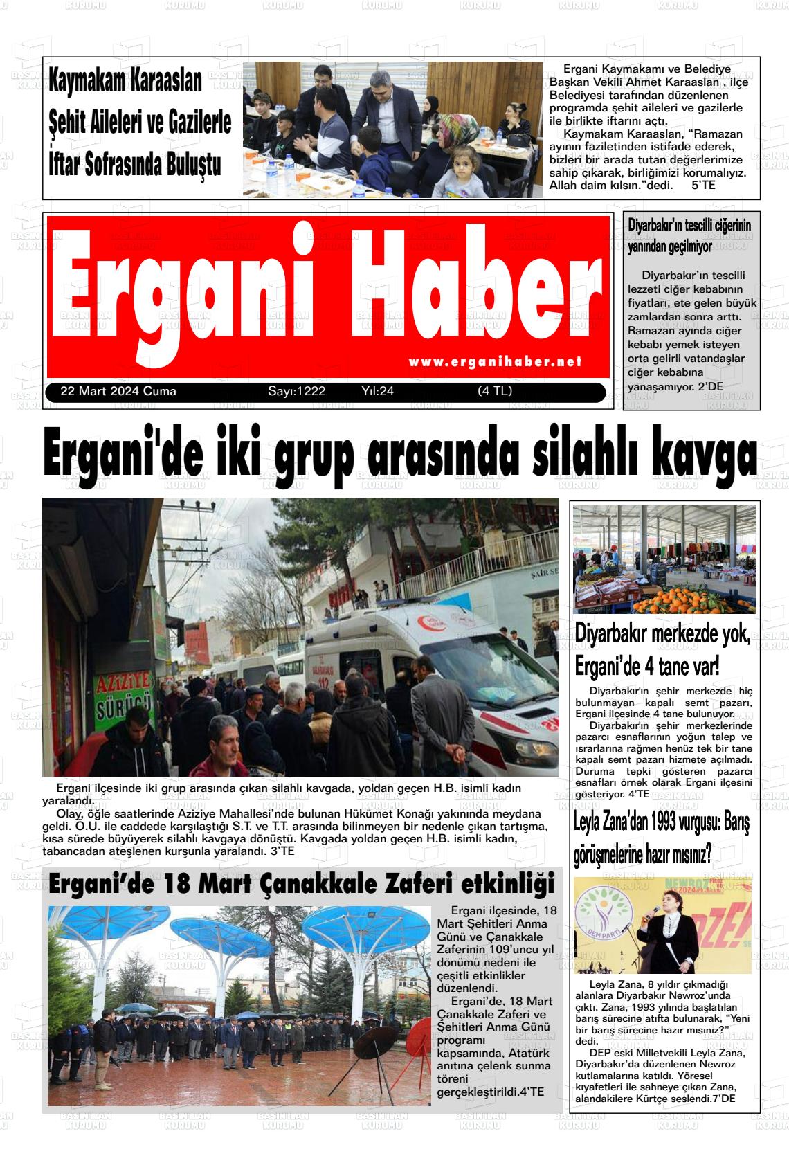 22 Mart 2024 Ergani Haber Gazete Manşeti