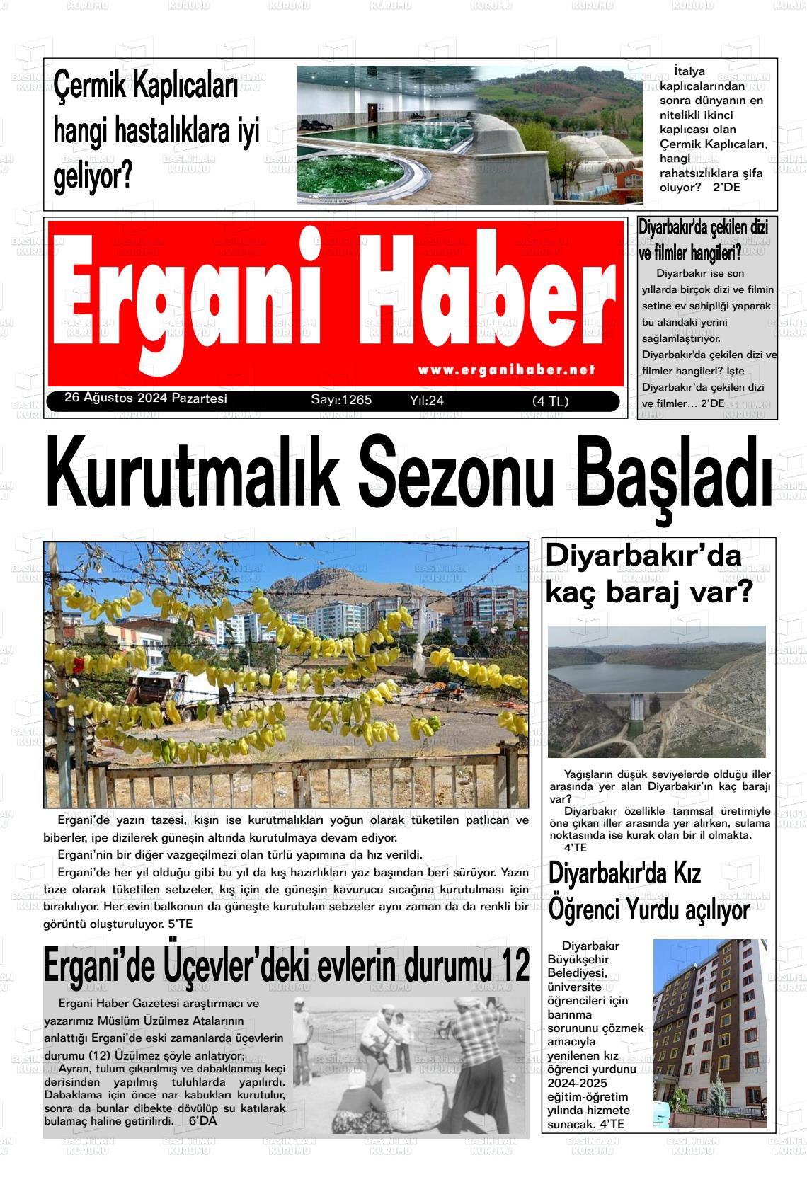 26 Ağustos 2024 Ergani Haber Gazete Manşeti