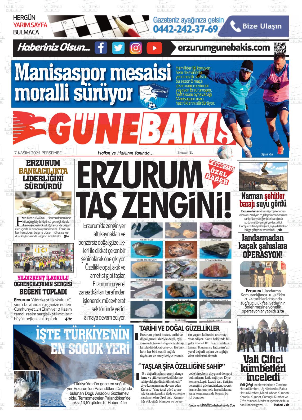 07 Kasım 2024 Erzurum Günebakış Gazete Manşeti