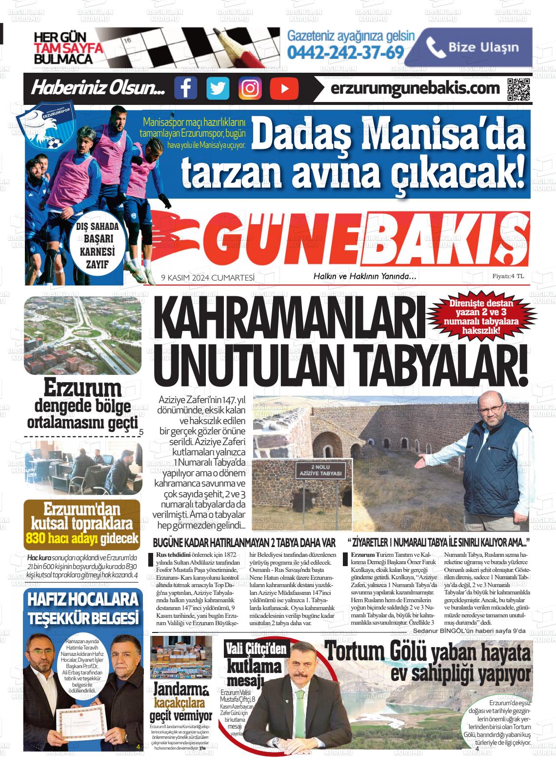 09 Kasım 2024 Erzurum Günebakış Gazete Manşeti