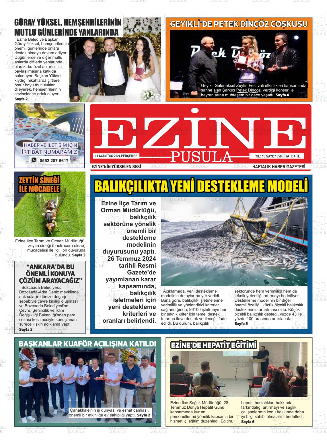 01 Ağustos 2024 Ezine Pusula Gazete Manşeti