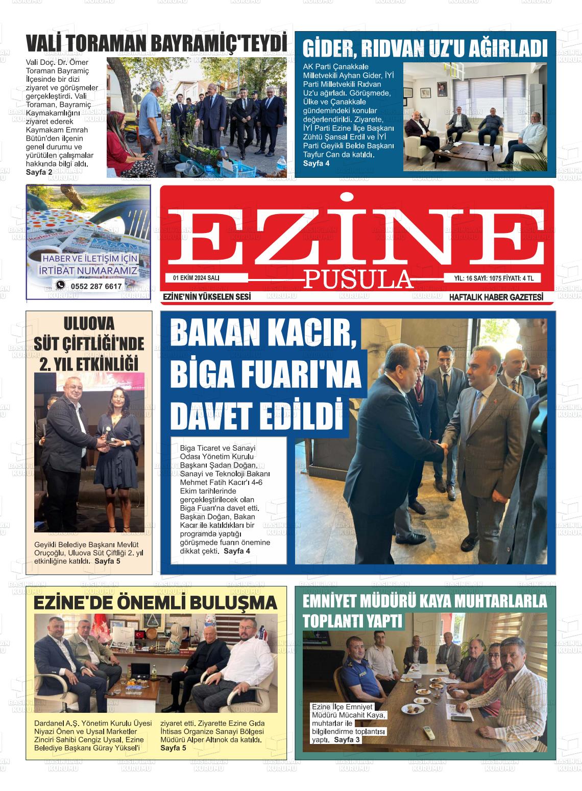 01 Ekim 2024 Ezine Pusula Gazete Manşeti