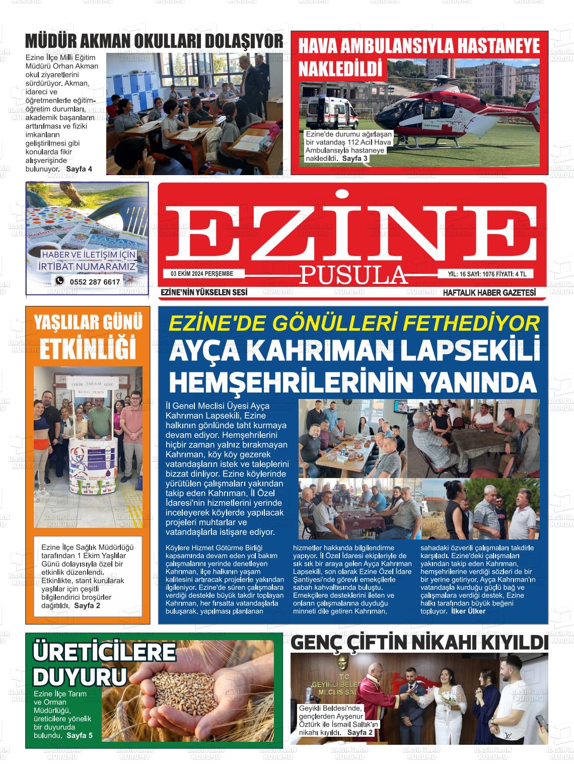 03 Ekim 2024 Ezine Pusula Gazete Manşeti