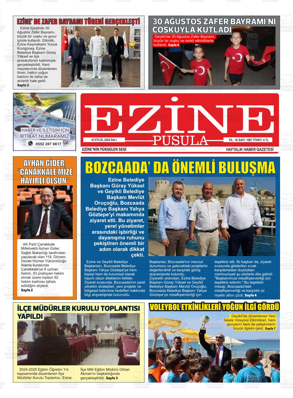 03 Eylül 2024 Ezine Pusula Gazete Manşeti