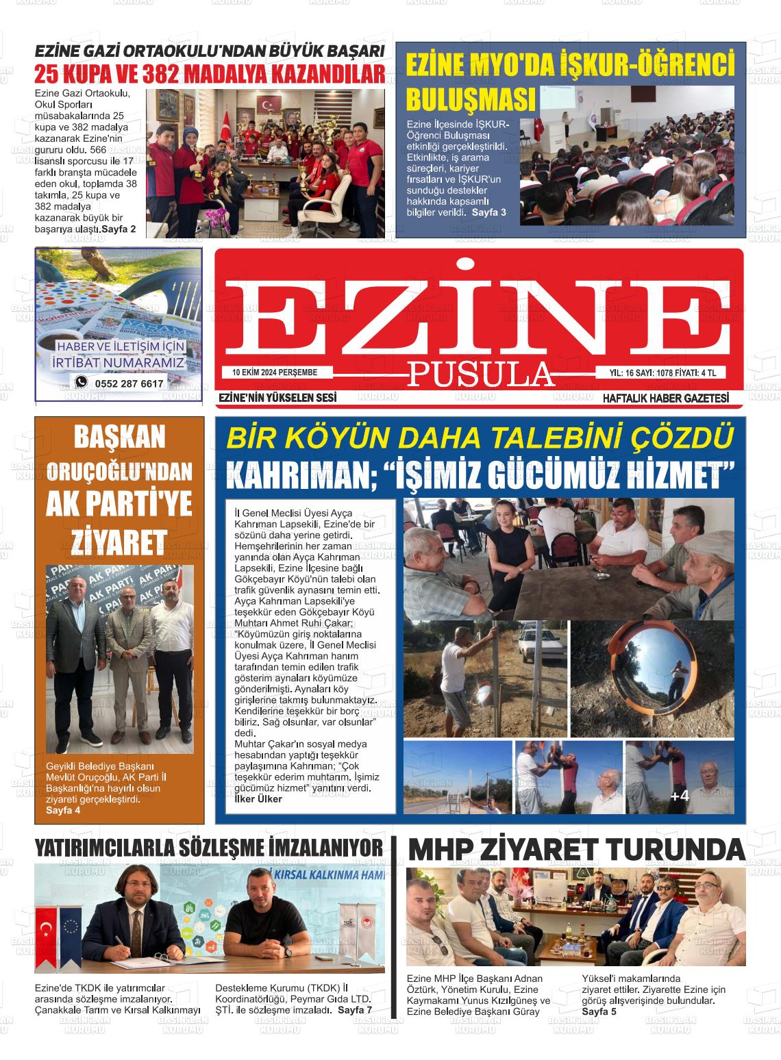 10 Ekim 2024 Ezine Pusula Gazete Manşeti