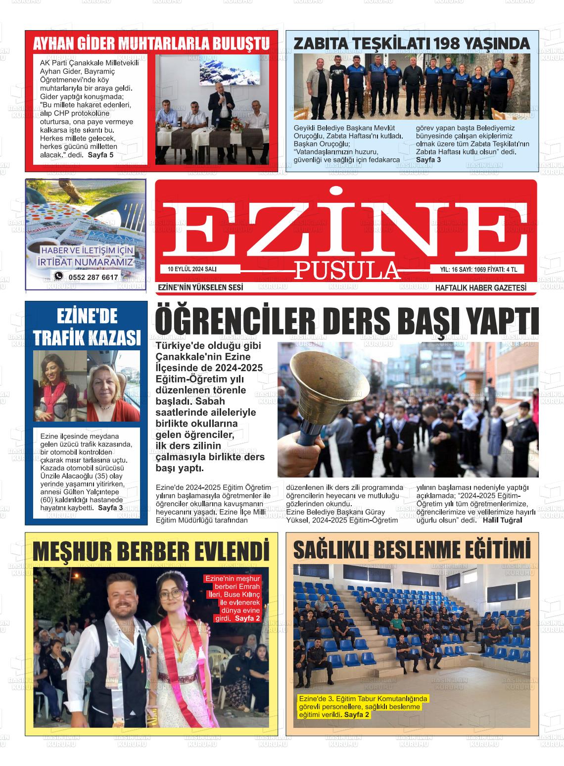 10 Eylül 2024 Ezine Pusula Gazete Manşeti