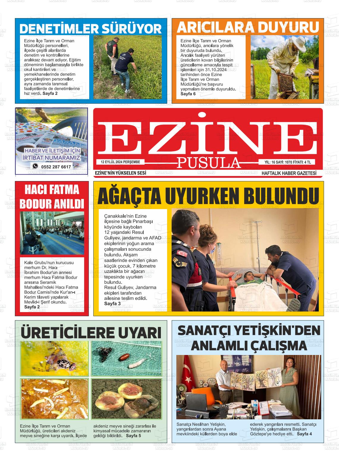 12 Eylül 2024 Ezine Pusula Gazete Manşeti