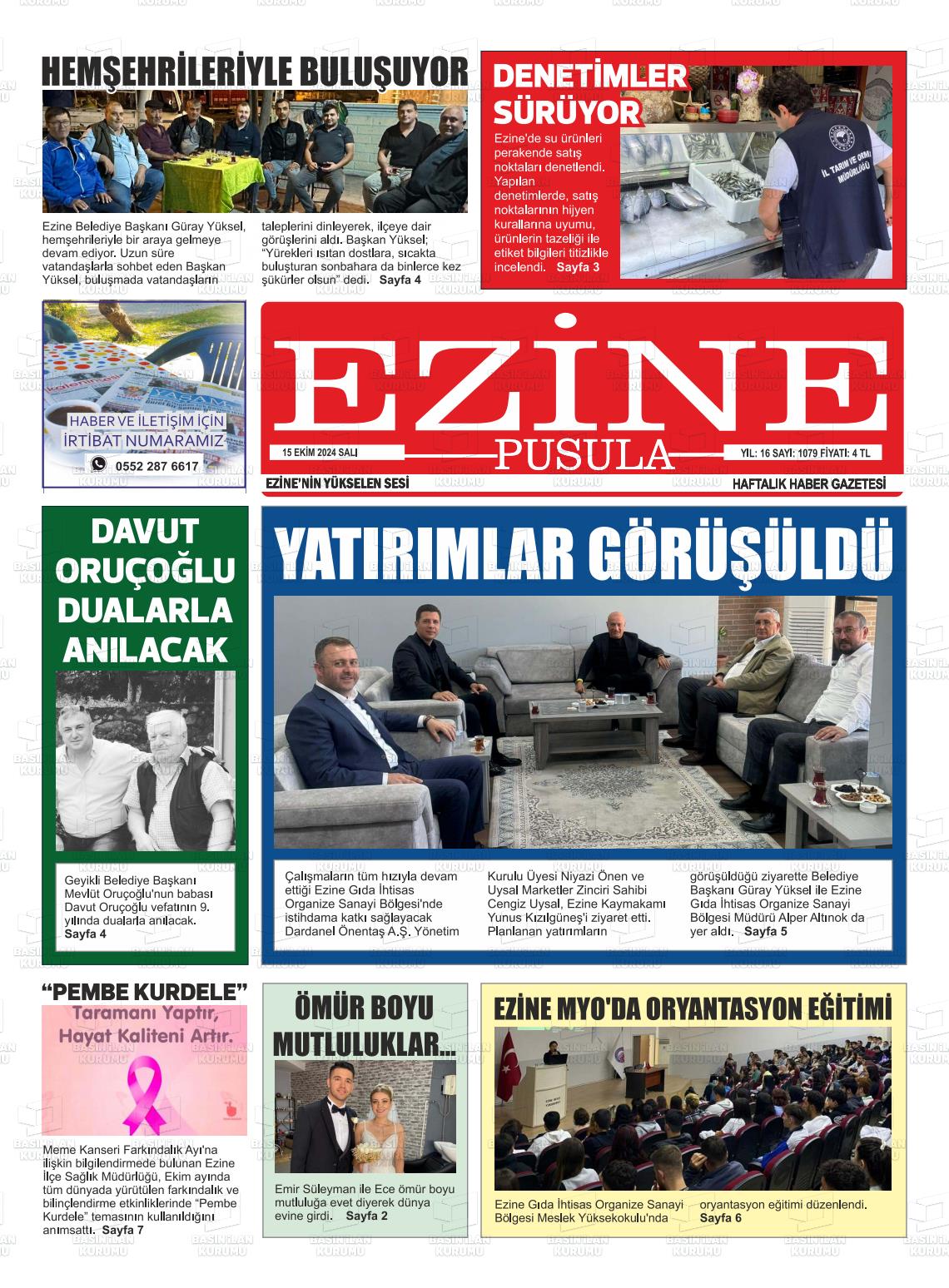 15 Ekim 2024 Ezine Pusula Gazete Manşeti