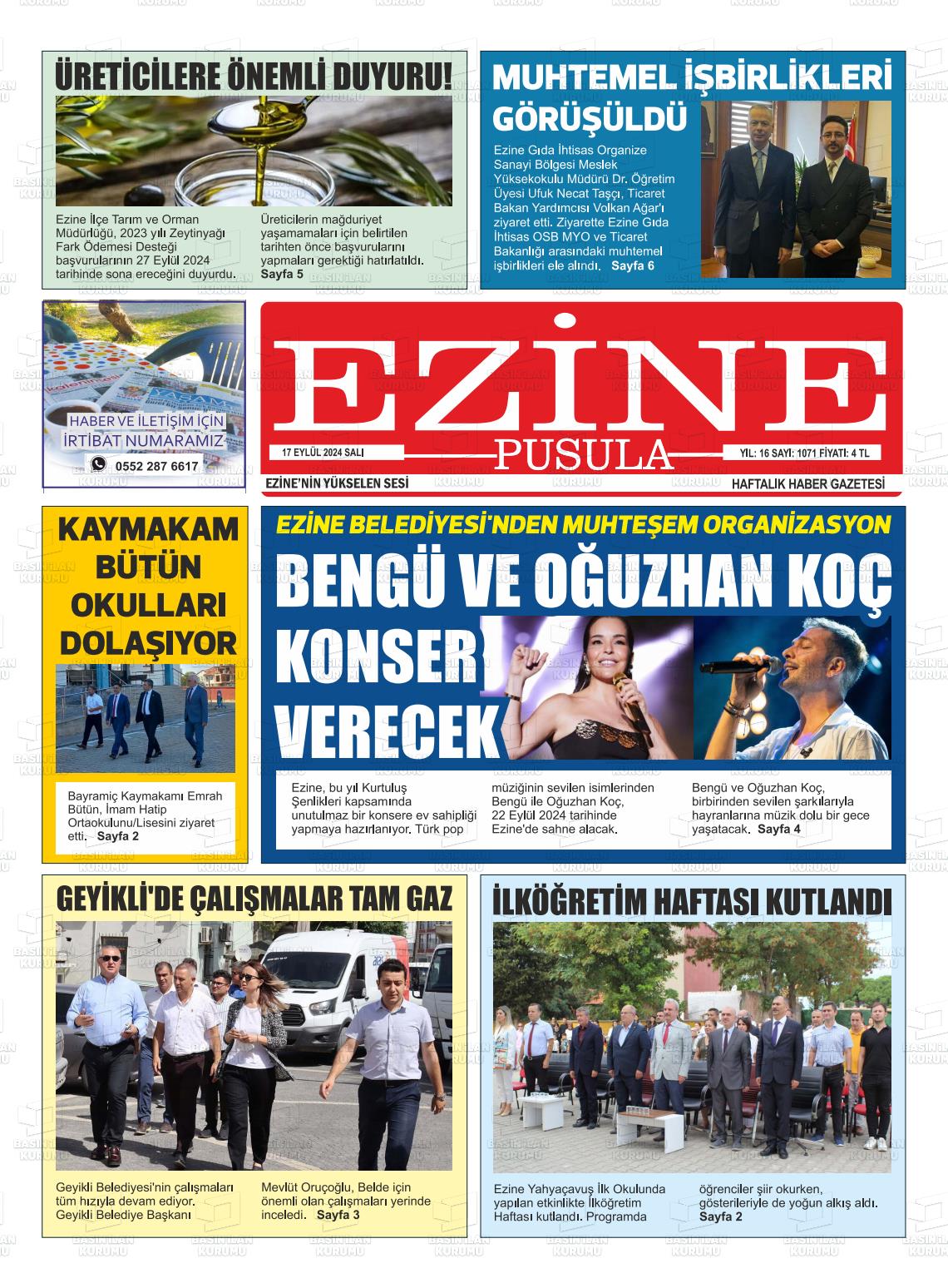 17 Eylül 2024 Ezine Pusula Gazete Manşeti