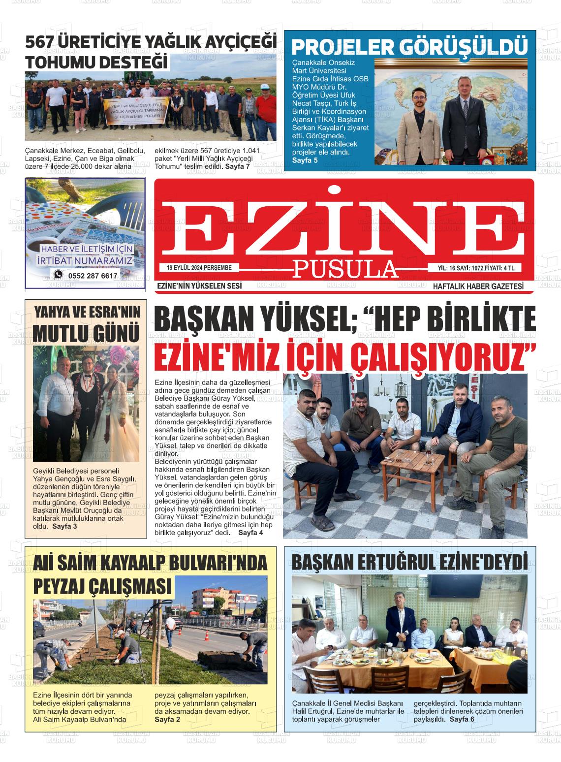 19 Eylül 2024 Ezine Pusula Gazete Manşeti