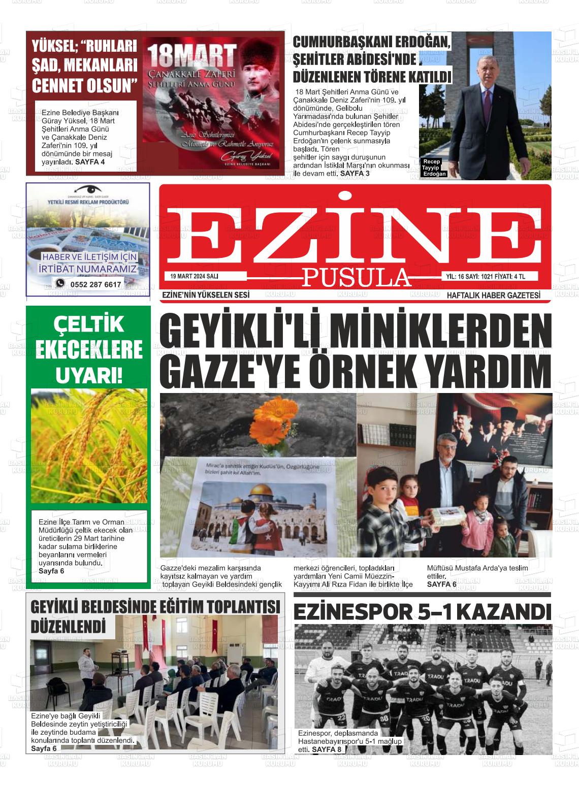 19 Mart 2024 Ezine Pusula Gazete Manşeti