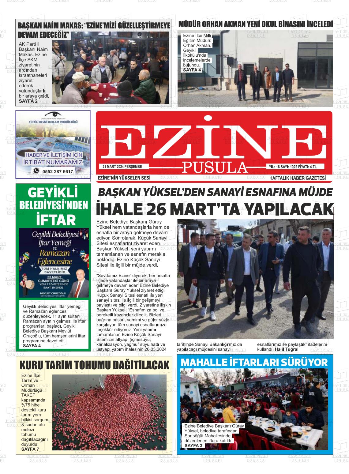 21 Mart 2024 Ezine Pusula Gazete Manşeti