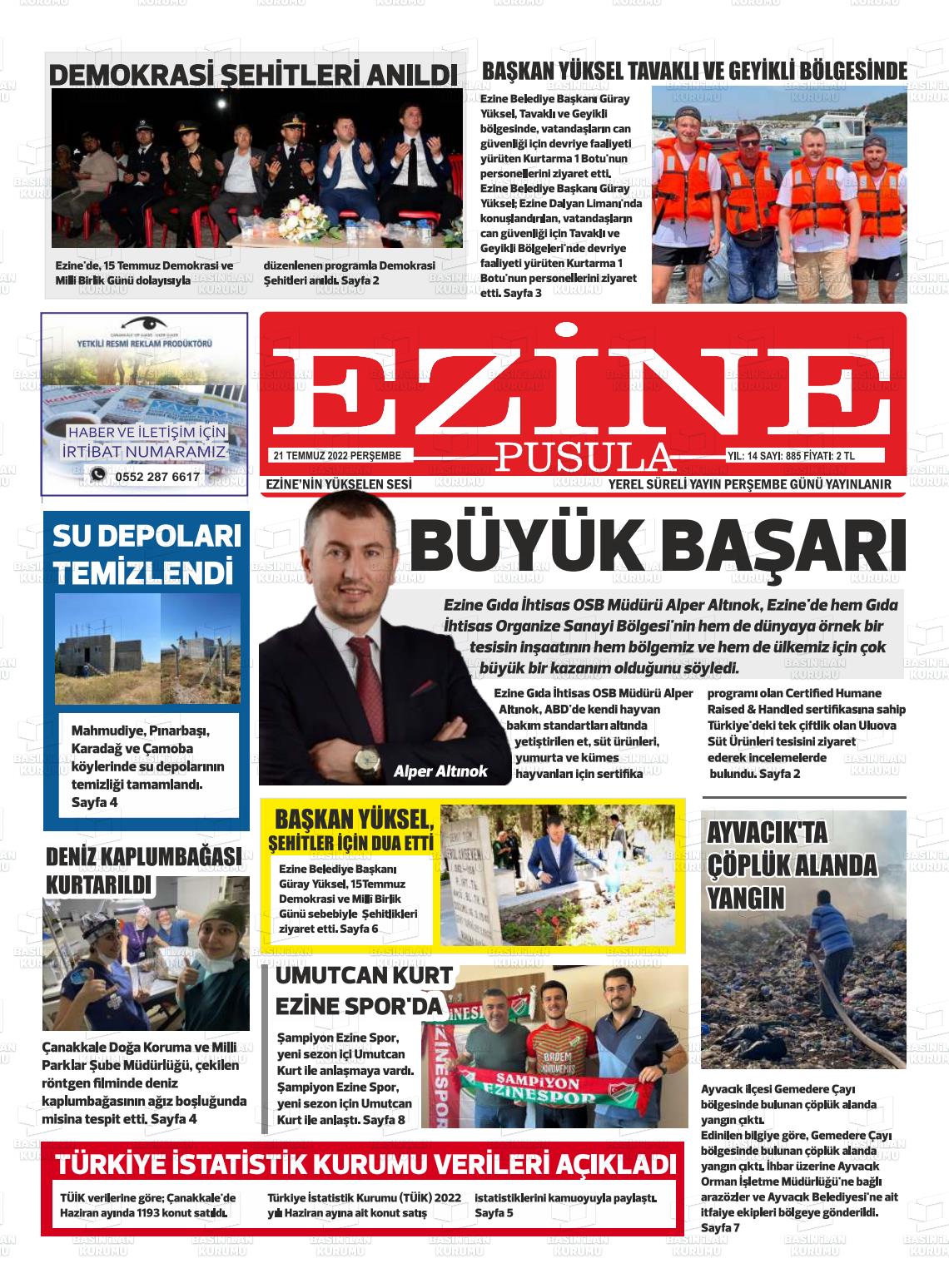 21 Temmuz 2022 Ezine Pusula Gazete Manşeti