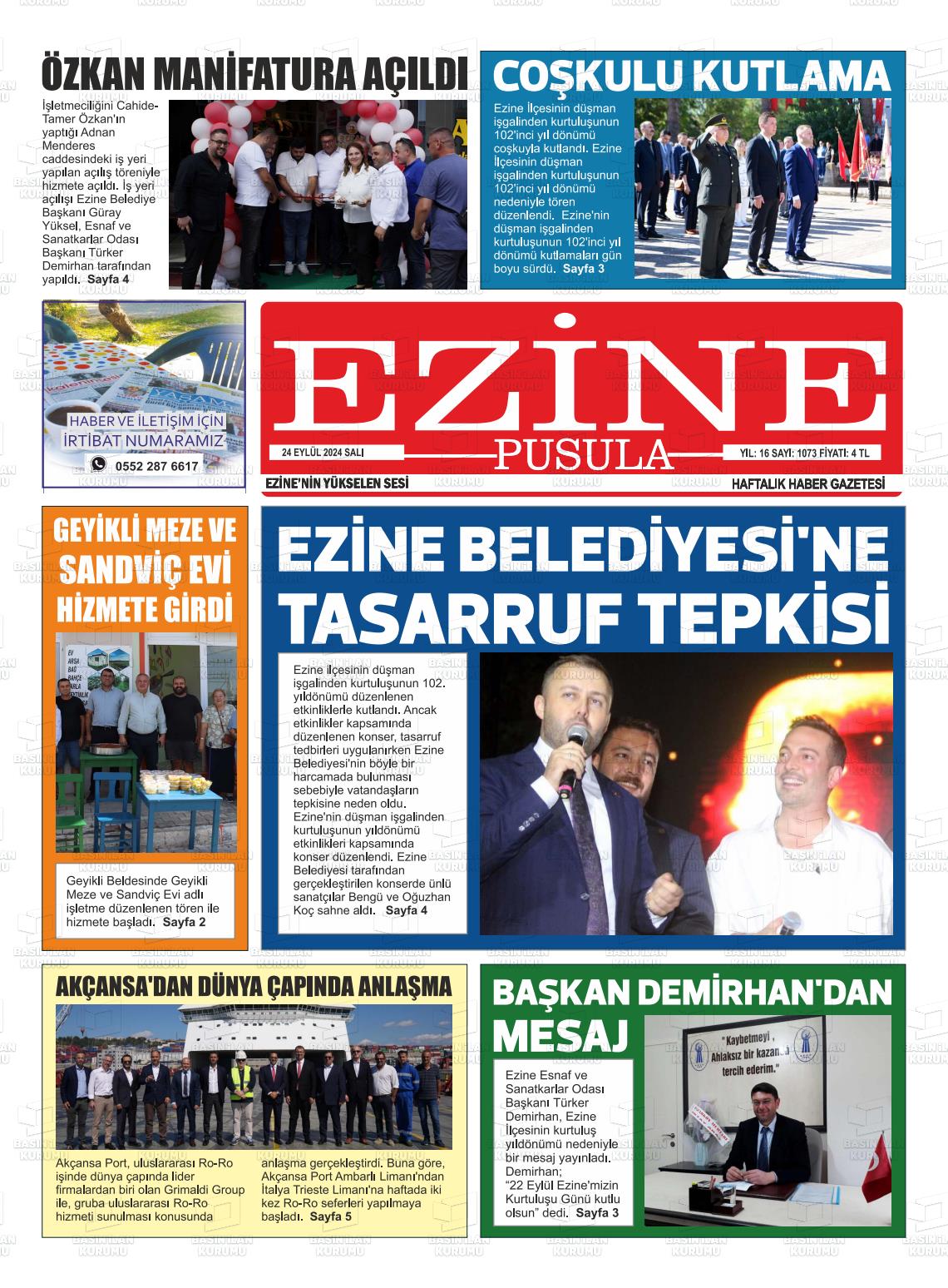 24 Eylül 2024 Ezine Pusula Gazete Manşeti