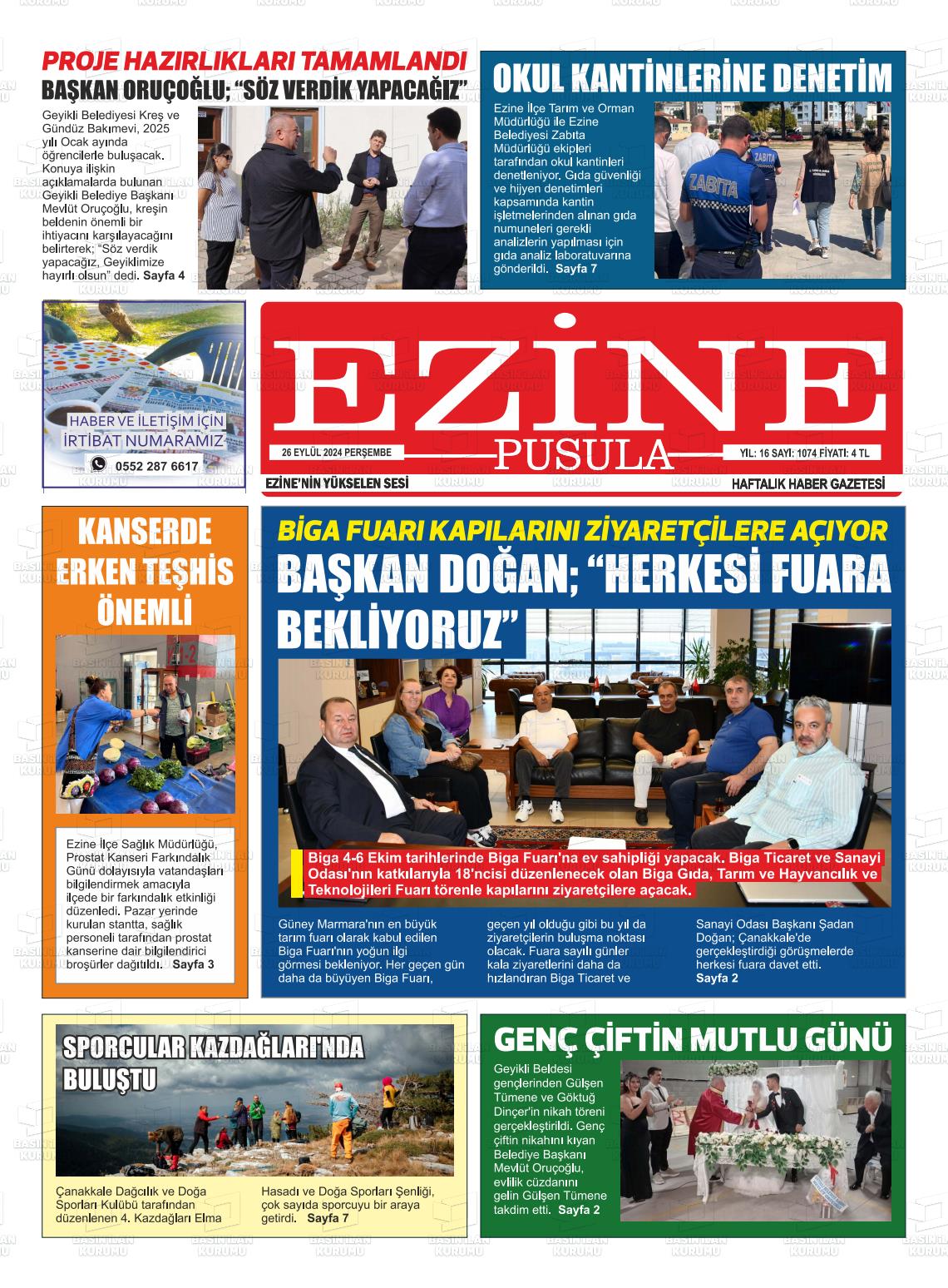 26 Eylül 2024 Ezine Pusula Gazete Manşeti