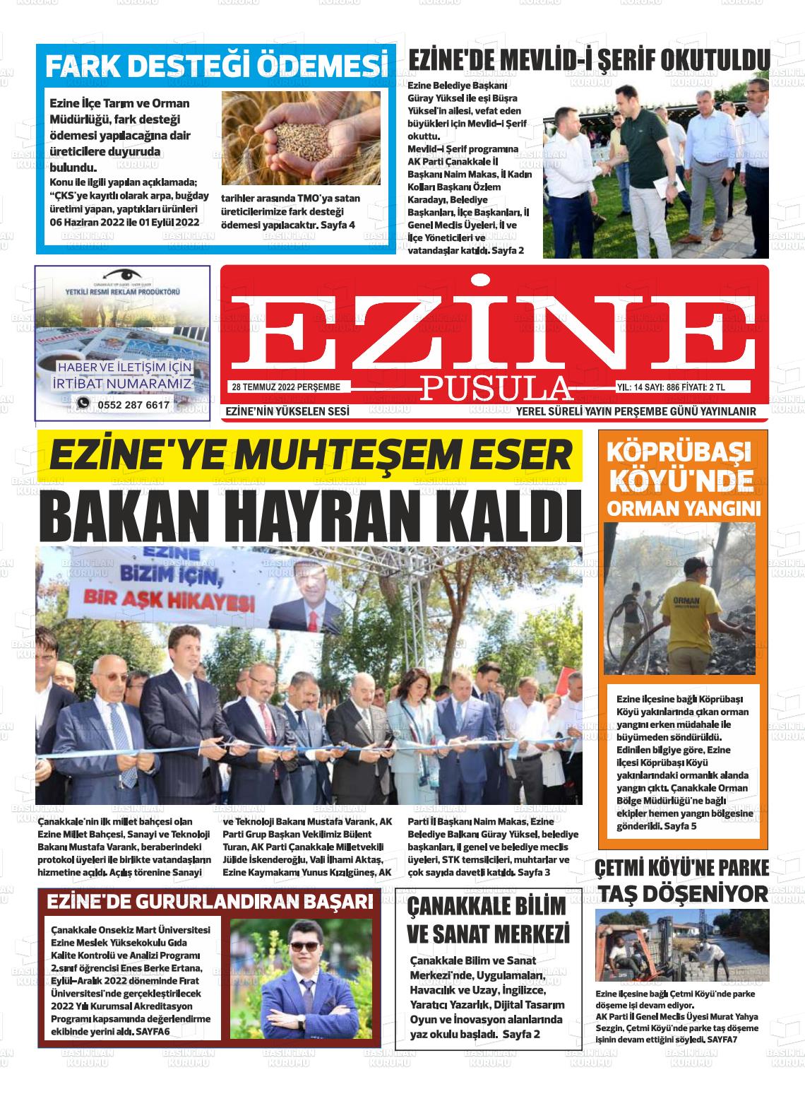 28 Temmuz 2022 Ezine Pusula Gazete Manşeti