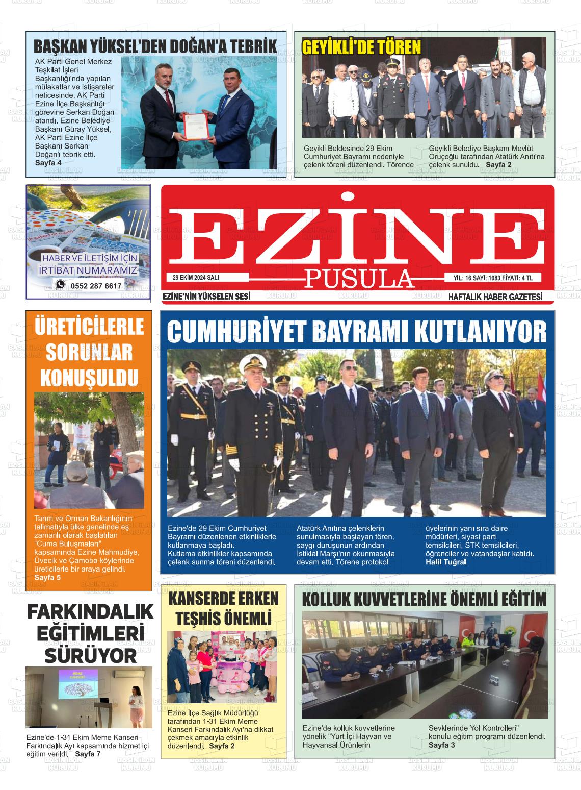 29 Ekim 2024 Ezine Pusula Gazete Manşeti