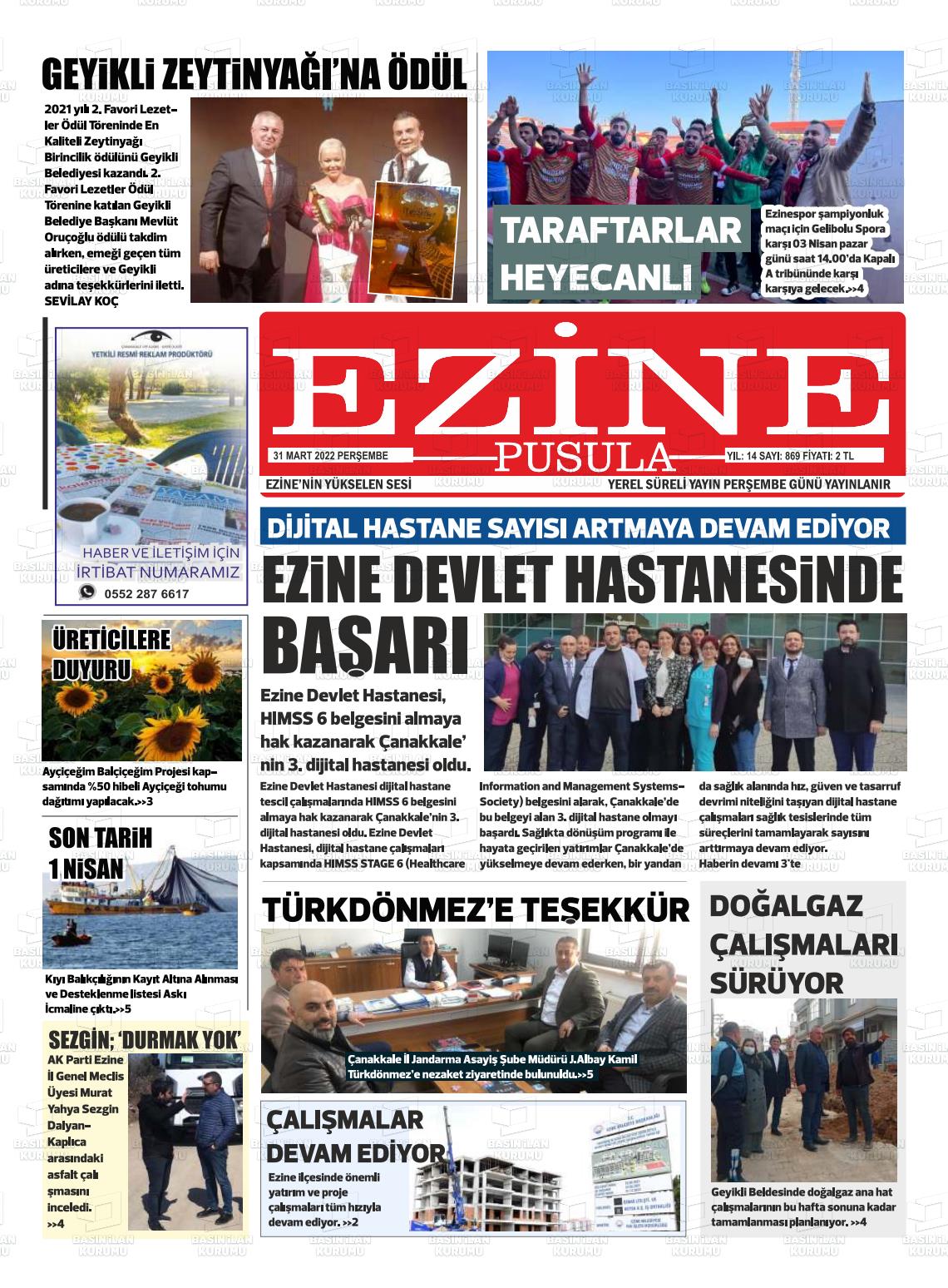31 mart 2022 tarihli ezine pusula gazete manşetleri