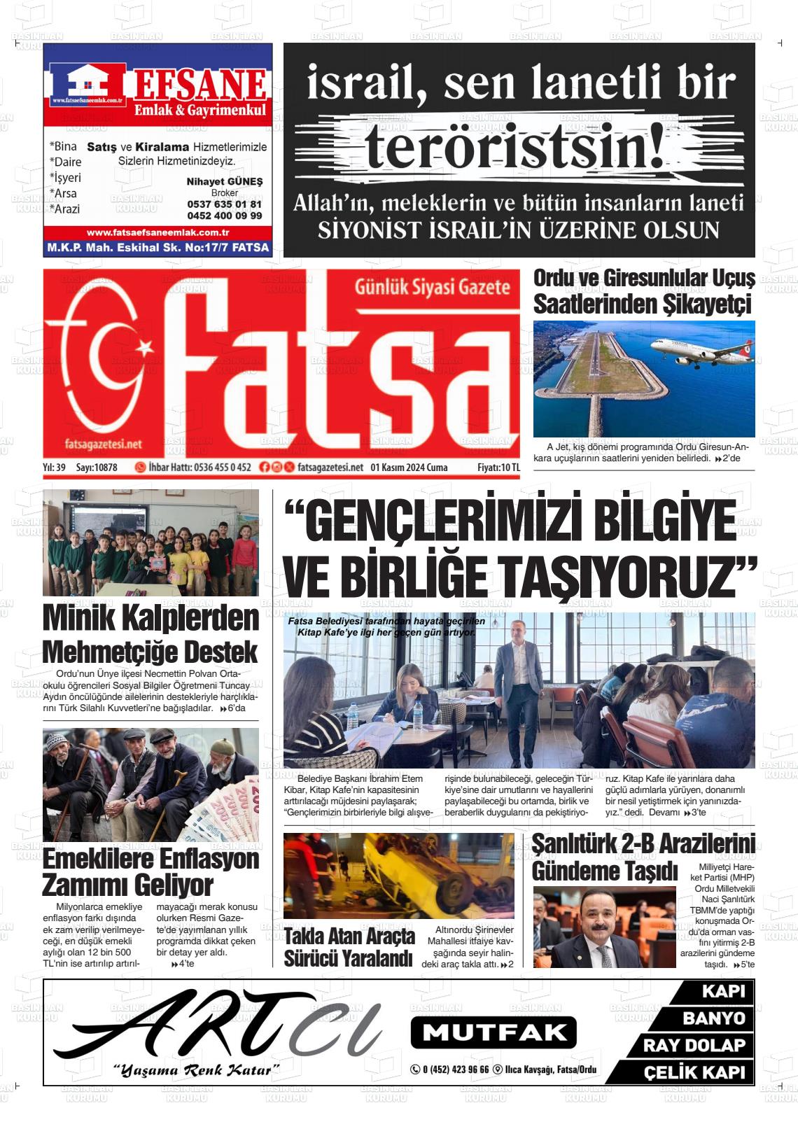 01 Kasım 2024 Fatsa Gazete Manşeti