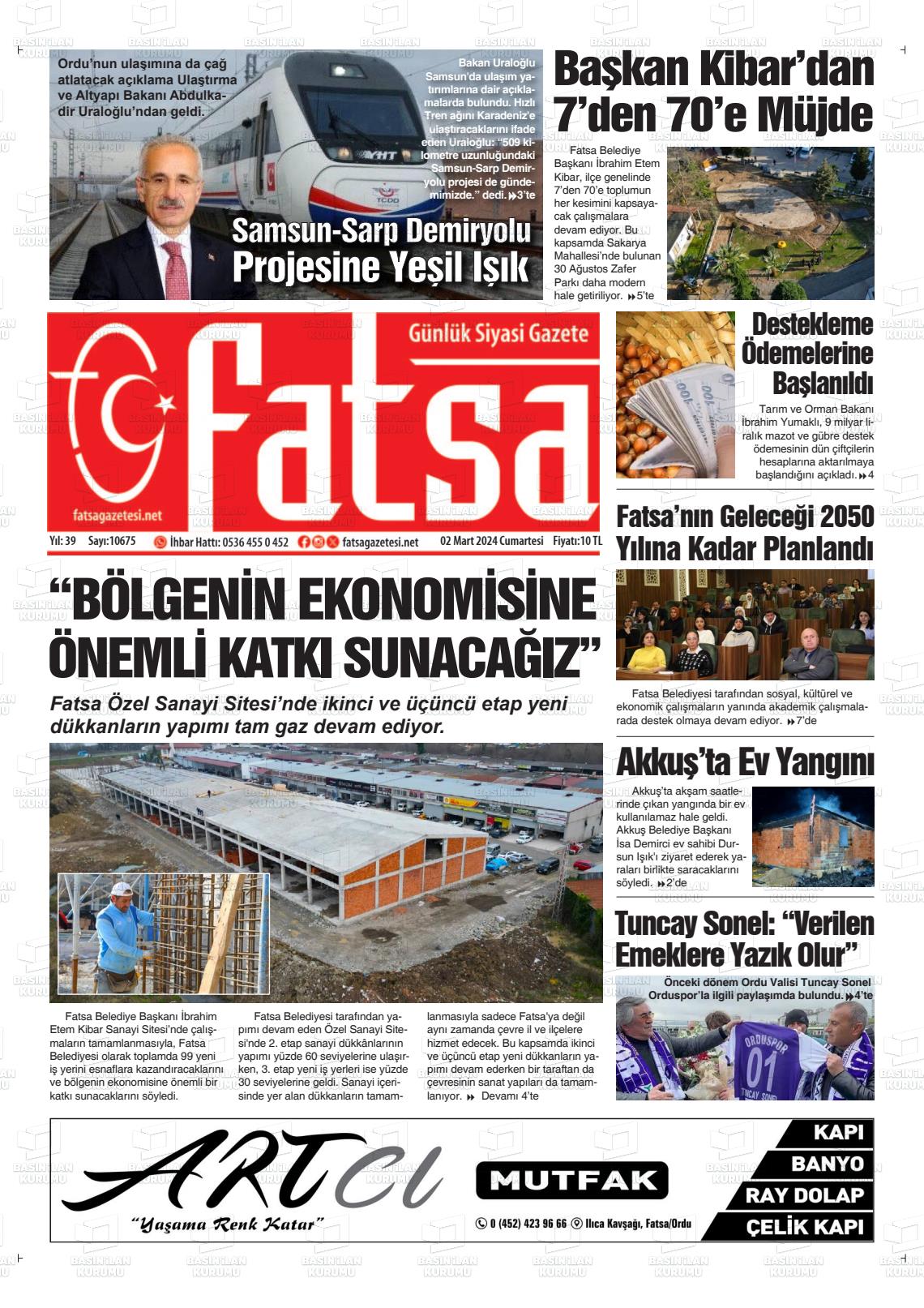 02 Mart 2024 Fatsa Gazete Manşeti