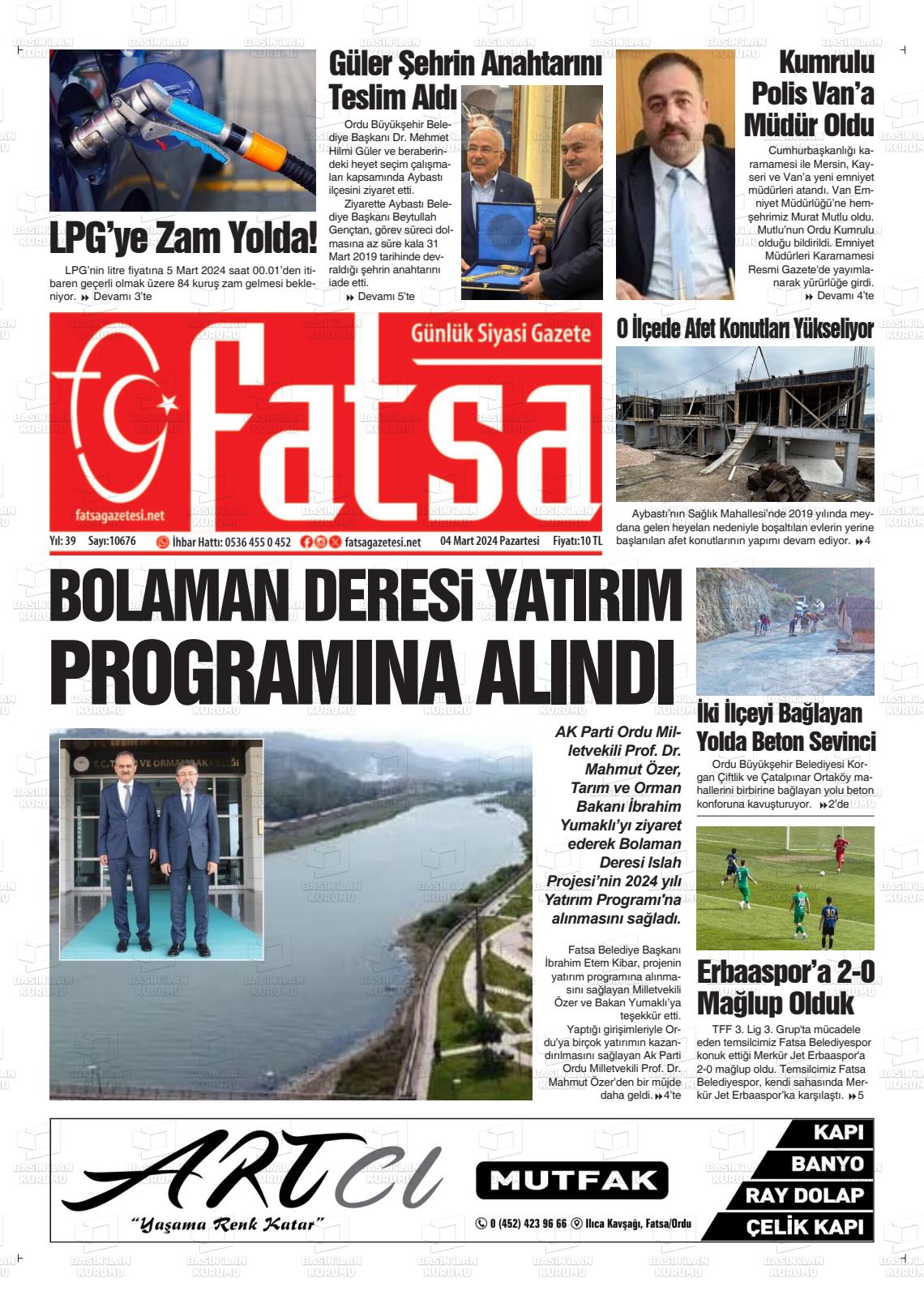 04 Mart 2024 Fatsa Gazete Manşeti