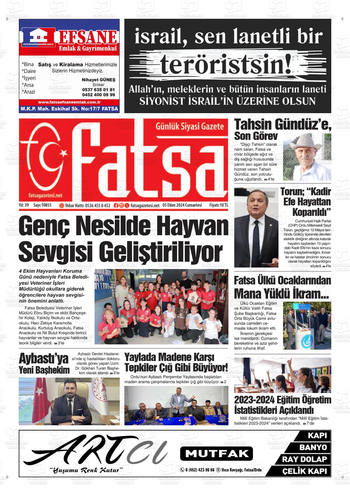 05 Ekim 2024 Fatsa Gazete Manşeti