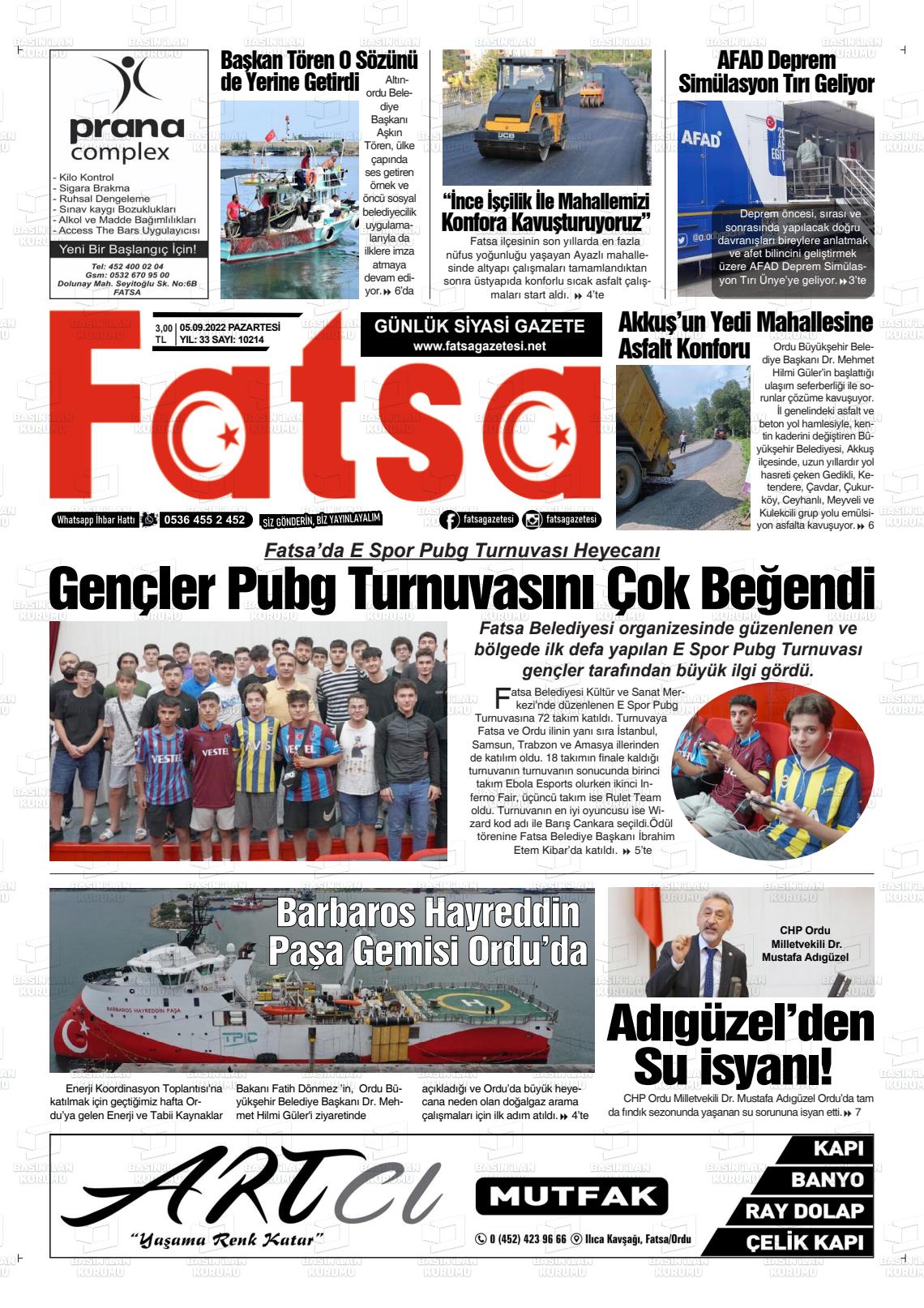 05 Eylül 2022 Fatsa Gazete Manşeti