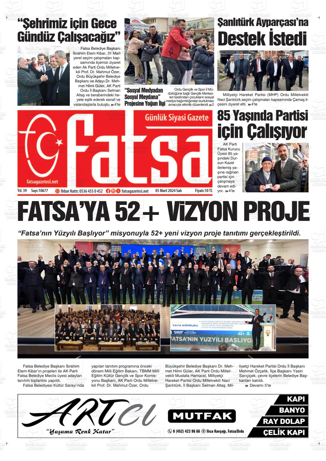 07 Mart 2024 Fatsa Gazete Manşeti