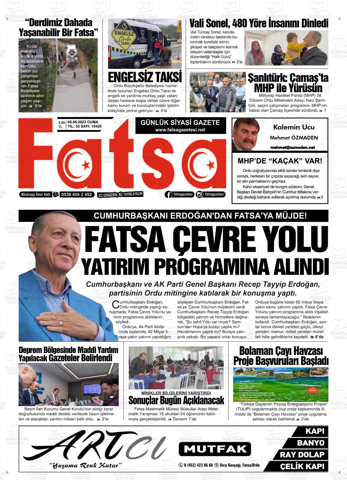 05 Mayıs 2023 Fatsa Gazete Manşeti