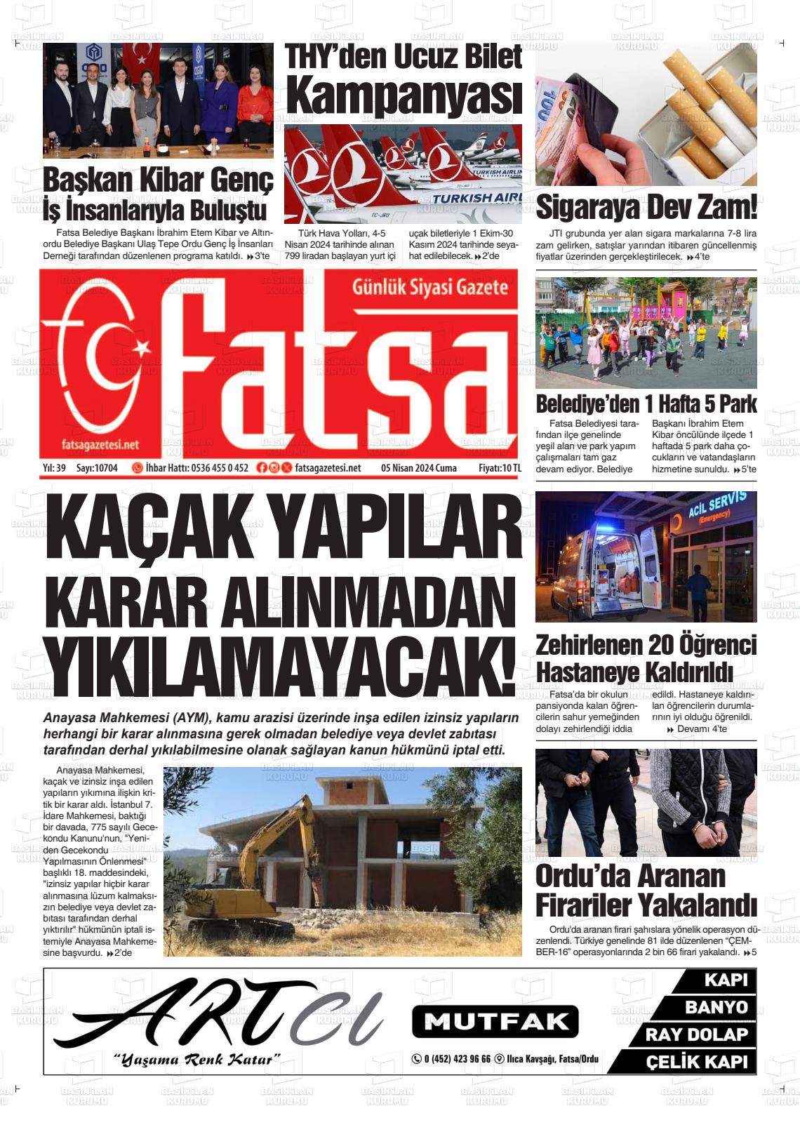 05 Nisan 2024 Fatsa Gazete Manşeti