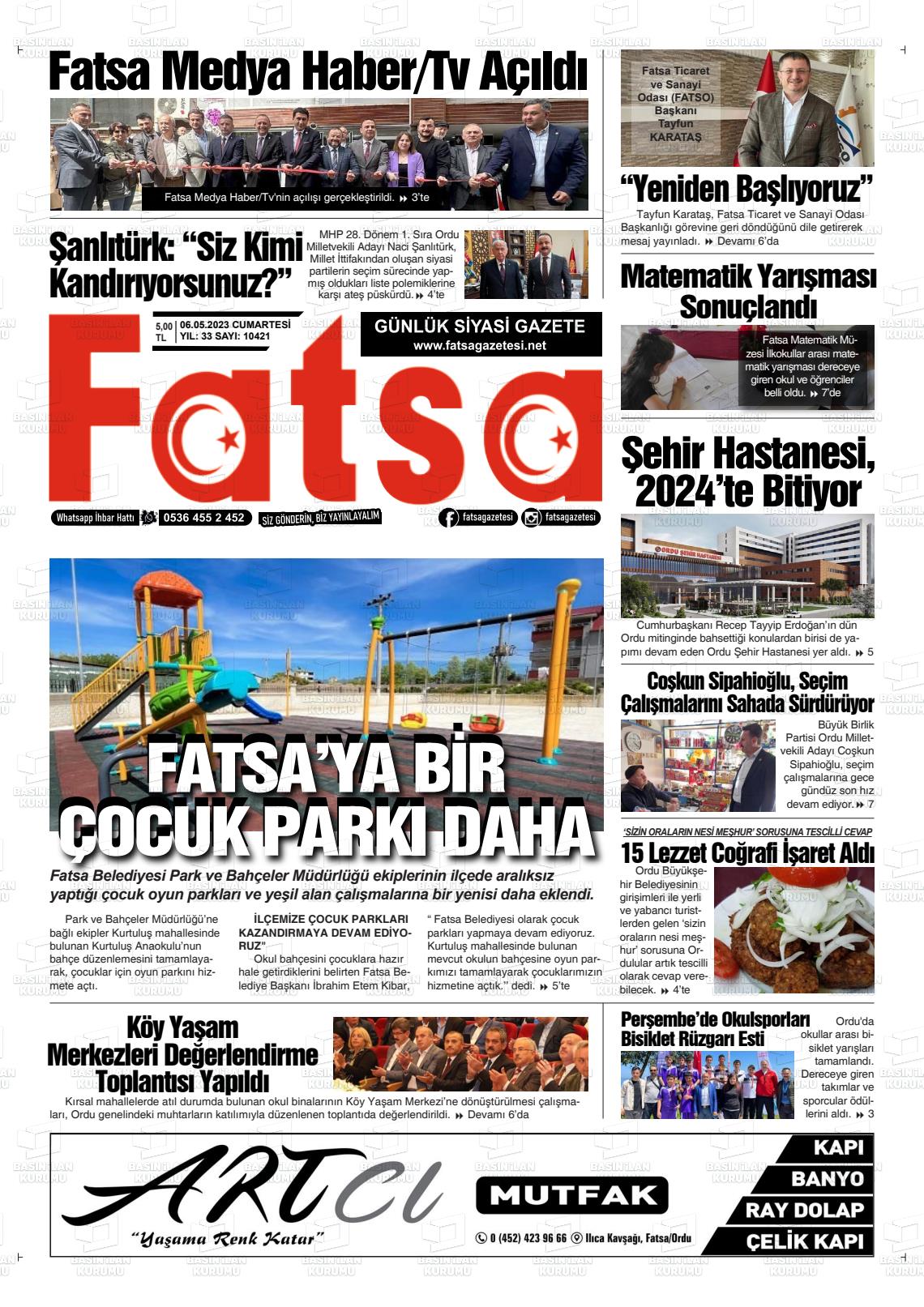 06 Mayıs 2023 Fatsa Gazete Manşeti