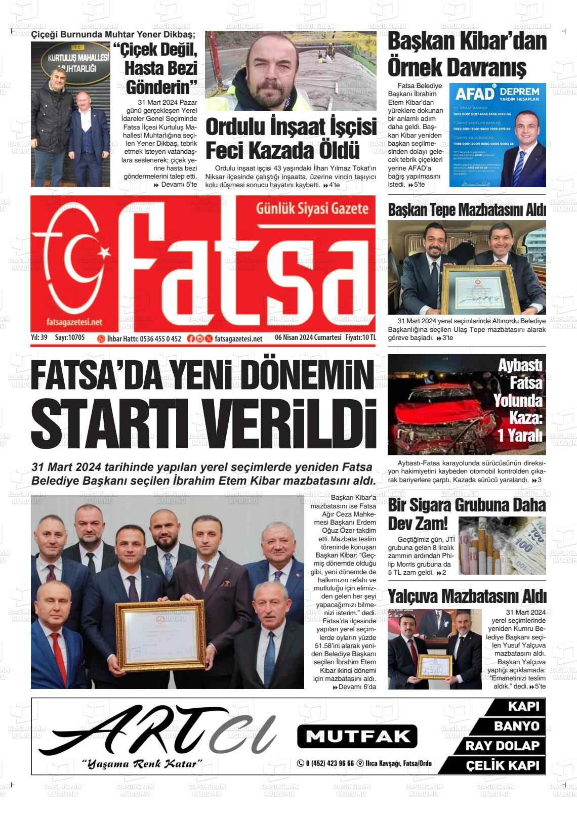 06 Nisan 2024 Fatsa Gazete Manşeti