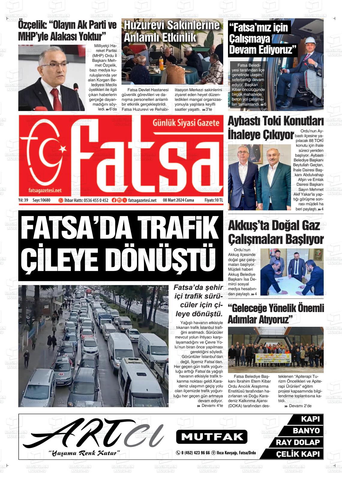 08 Mart 2024 Fatsa Gazete Manşeti