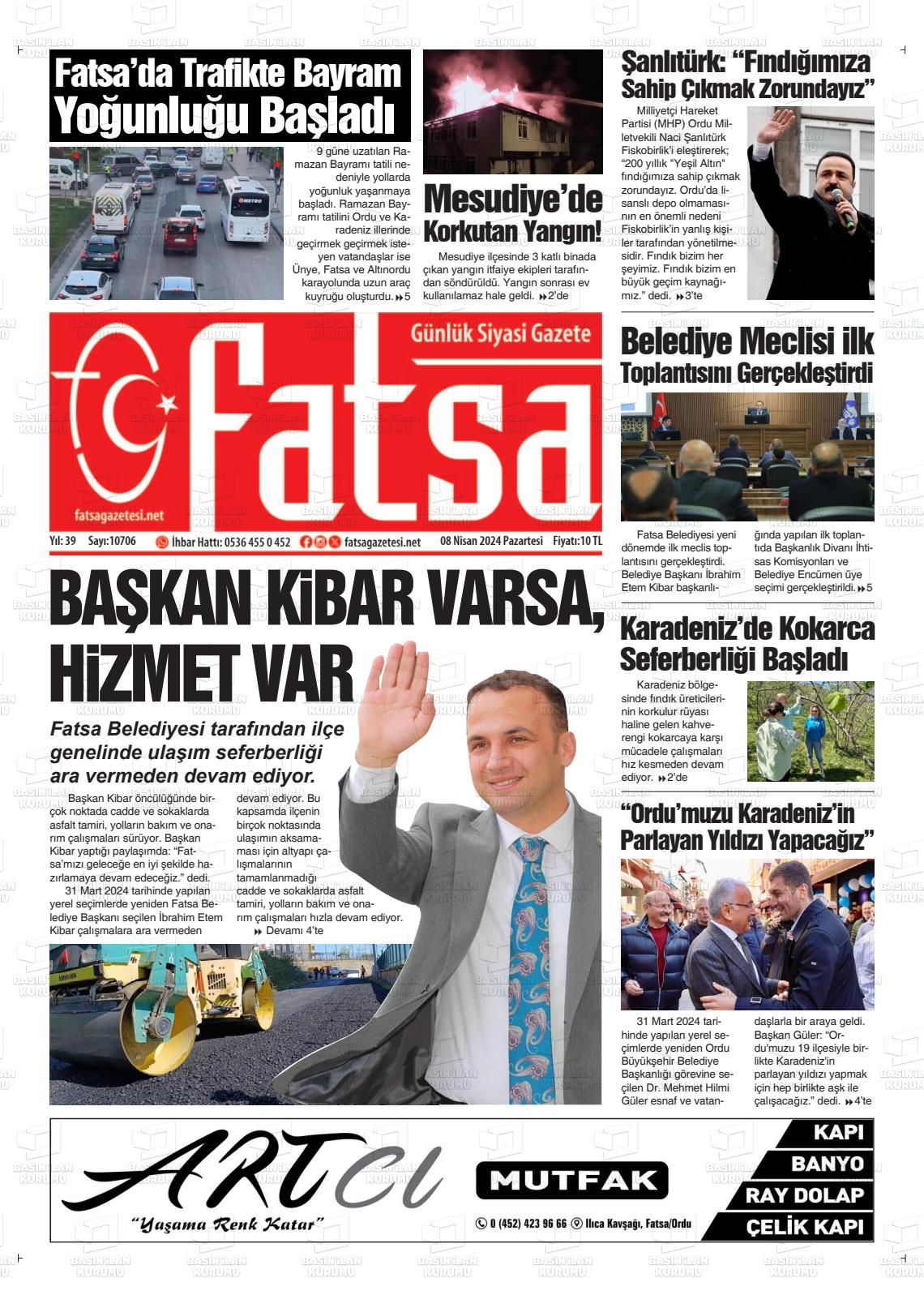 08 Nisan 2024 Fatsa Gazete Manşeti