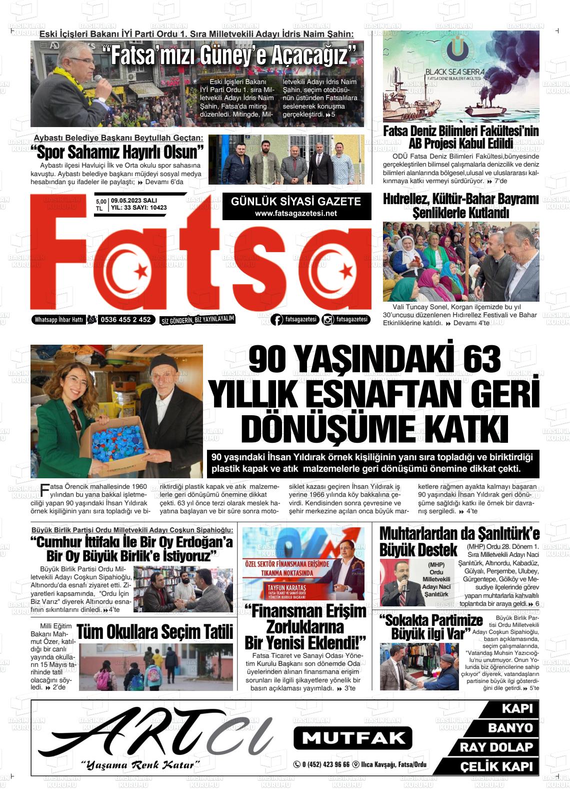 09 Mayıs 2023 Fatsa Gazete Manşeti