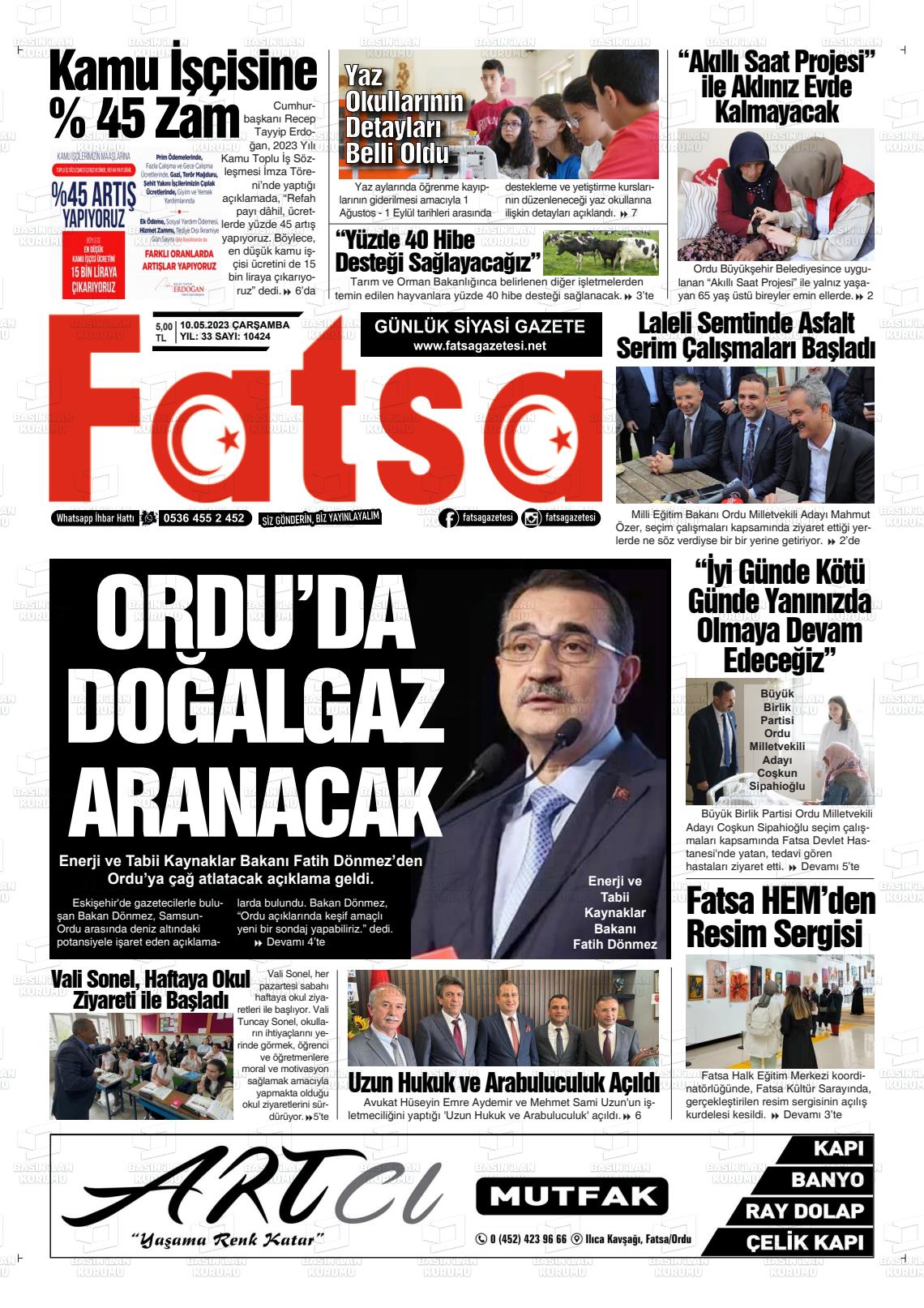 10 Mayıs 2023 Fatsa Gazete Manşeti