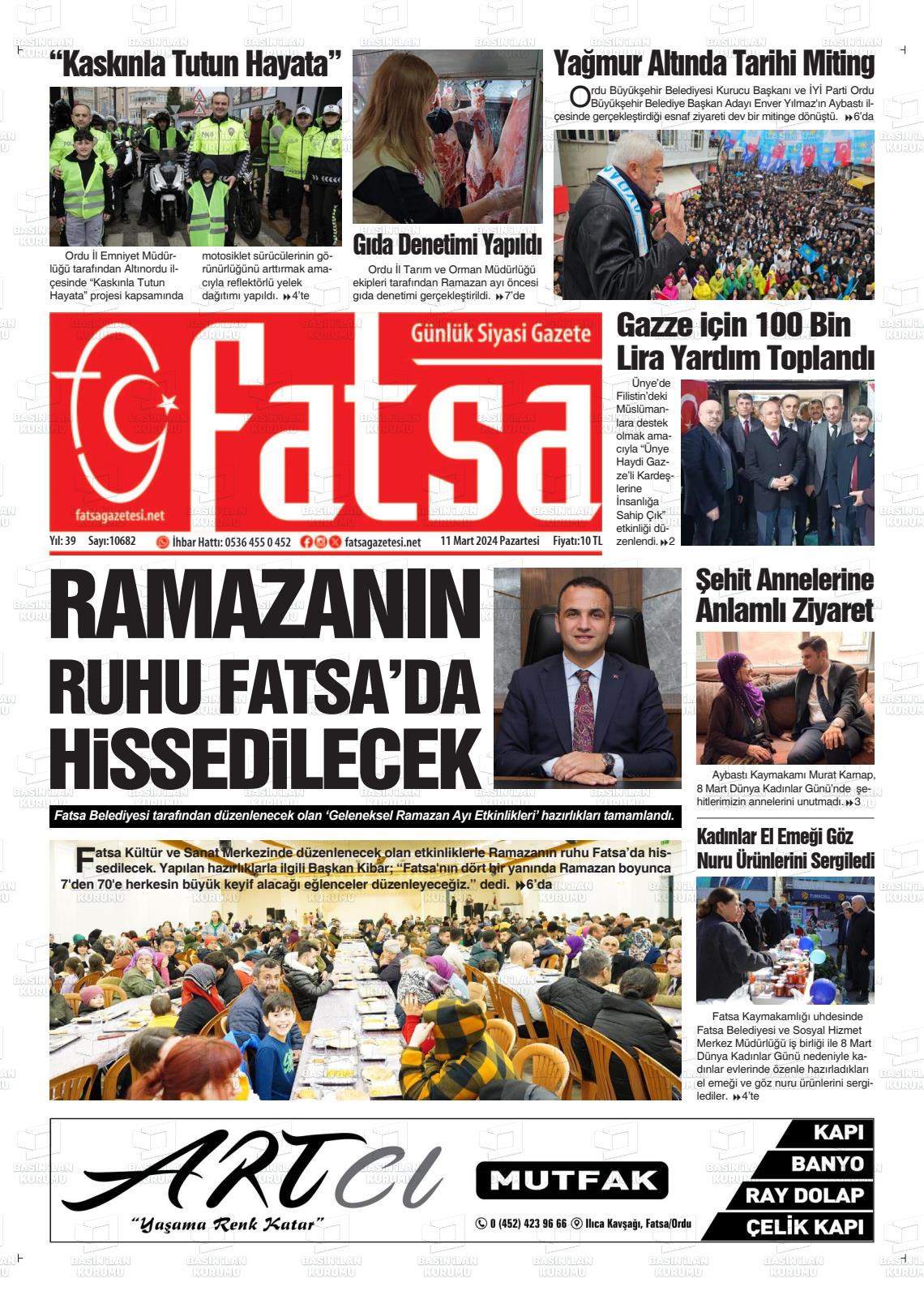 11 Mart 2024 Fatsa Gazete Manşeti